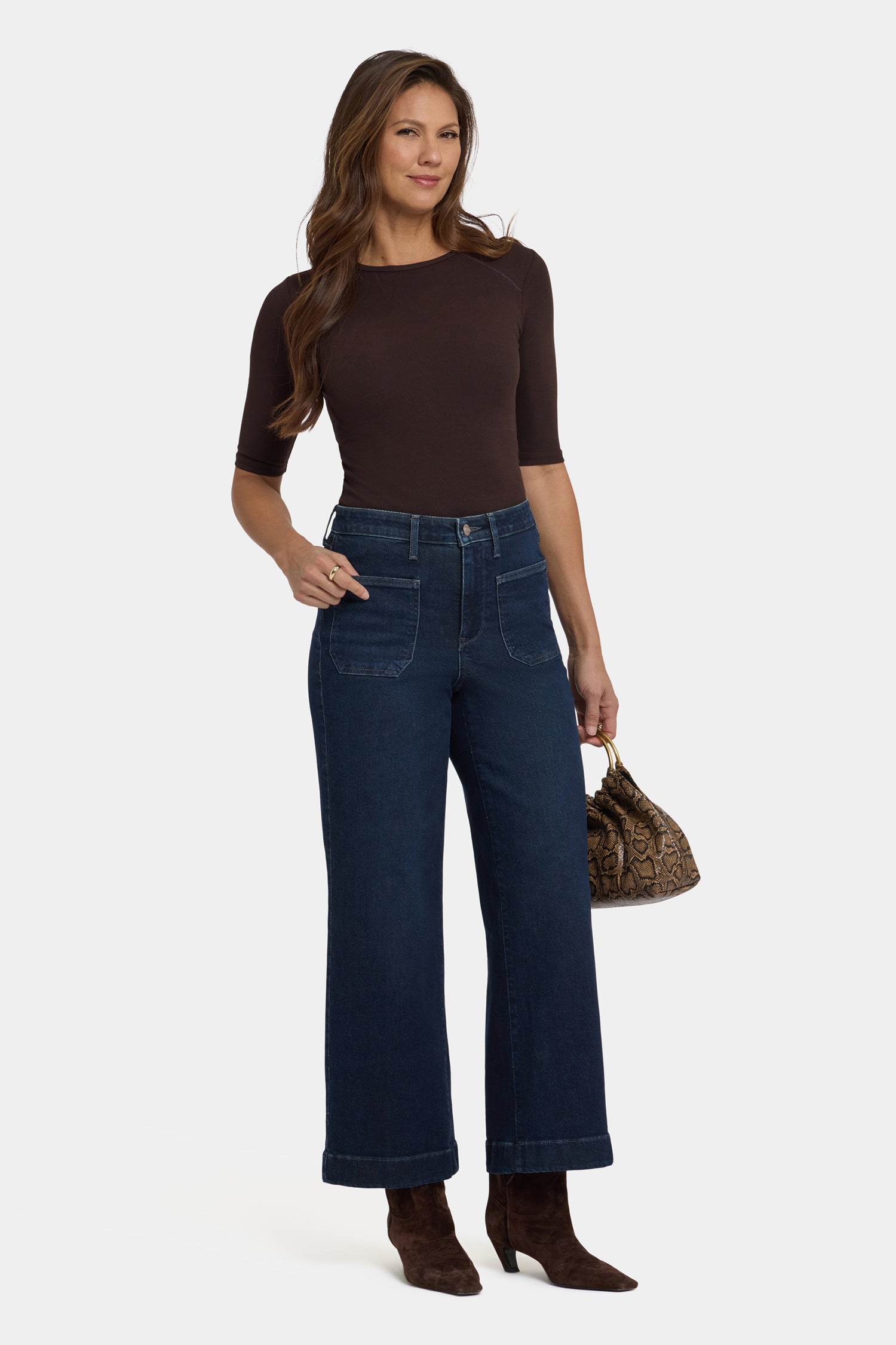 NYDJ Teresa Wide Leg Ankle Jeans With High Rise And Front Patch Pockets - Blacken Blue