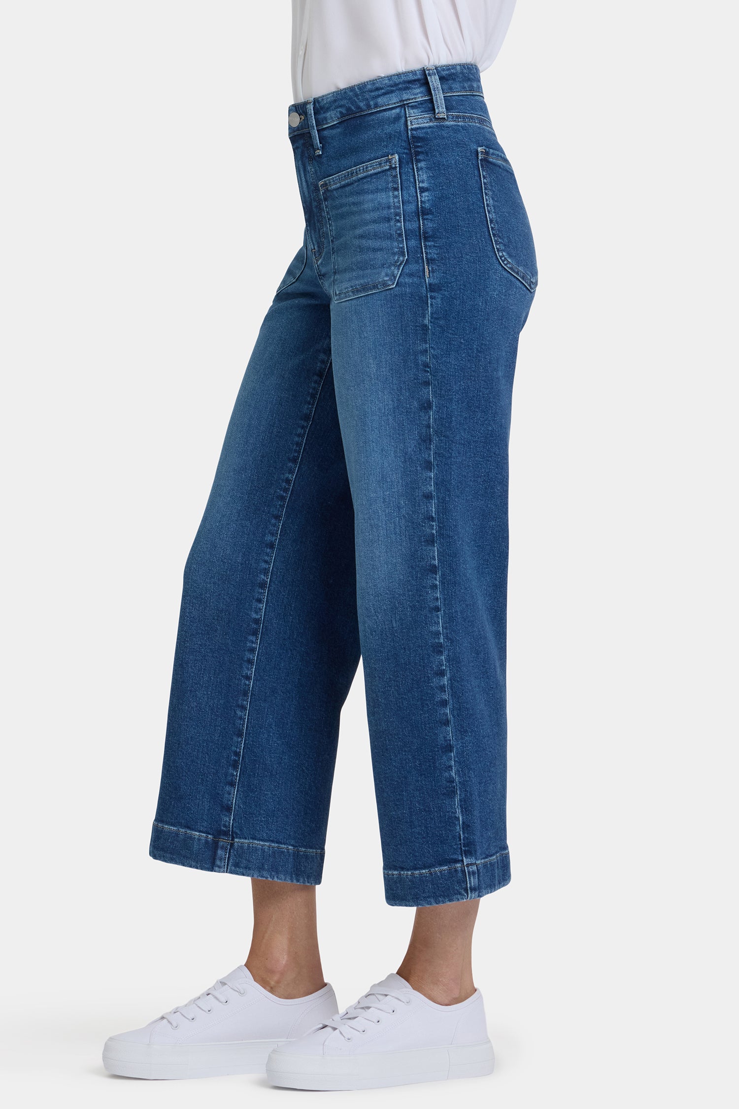 NYDJ Teresa Wide Leg Ankle Jeans With High Rise And Front Patch Pockets - Opera Blue