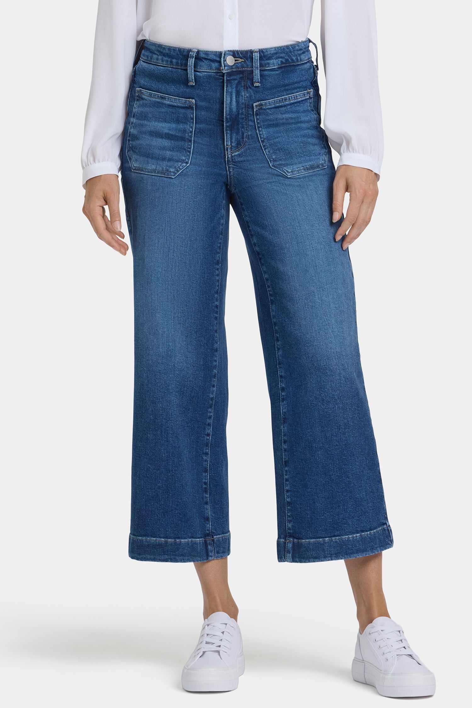 NYDJ Teresa Wide Leg Ankle Jeans With High Rise And Front Patch Pockets - Opera Blue