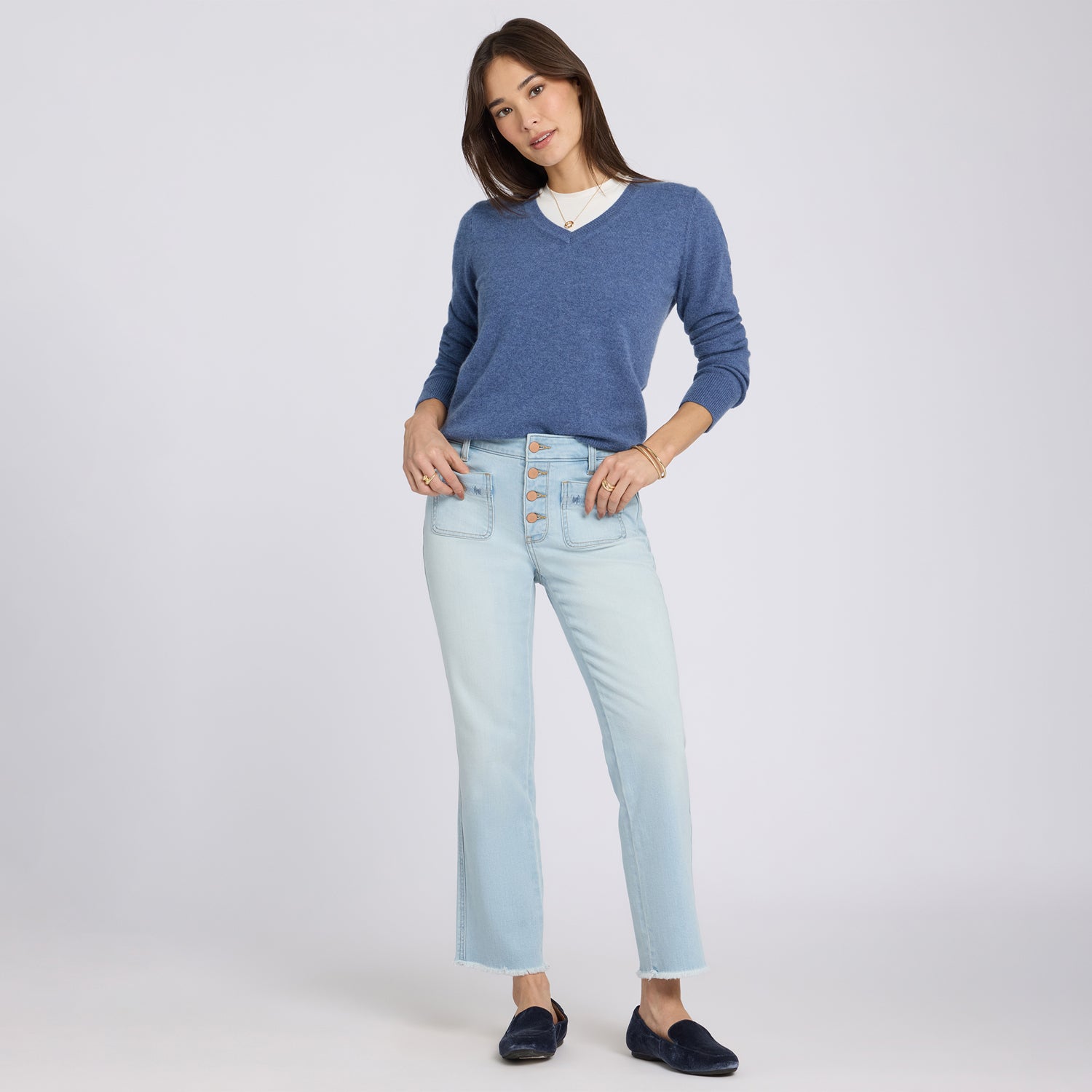 Marilyn Straight Ankle Jeans With High Rise And Embroidered Front