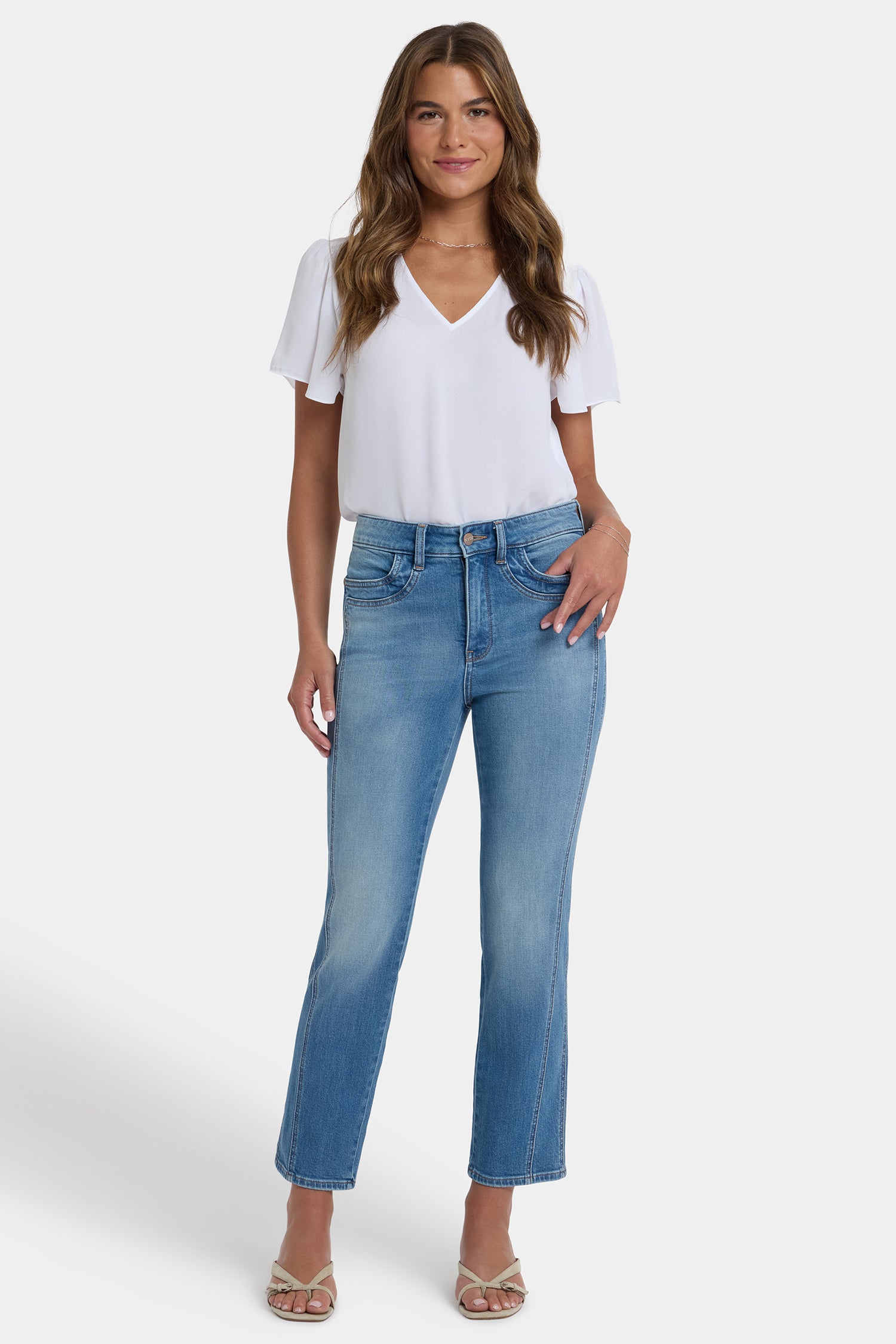 Marilyn Straight Ankle Jeans With High Rise And Paneled Seam
