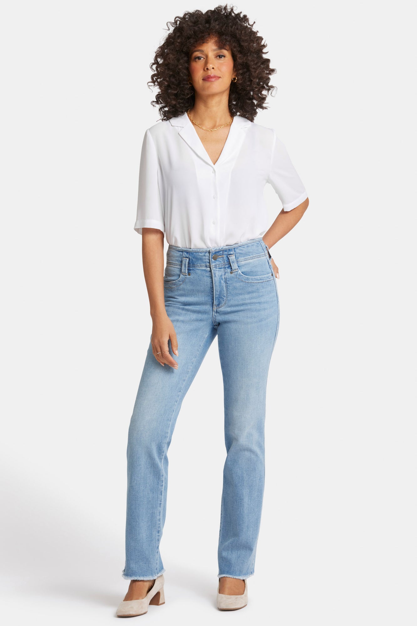 NYDJ Marilyn Straight Jeans With High Rise And Frayed Hems - Blue Valley