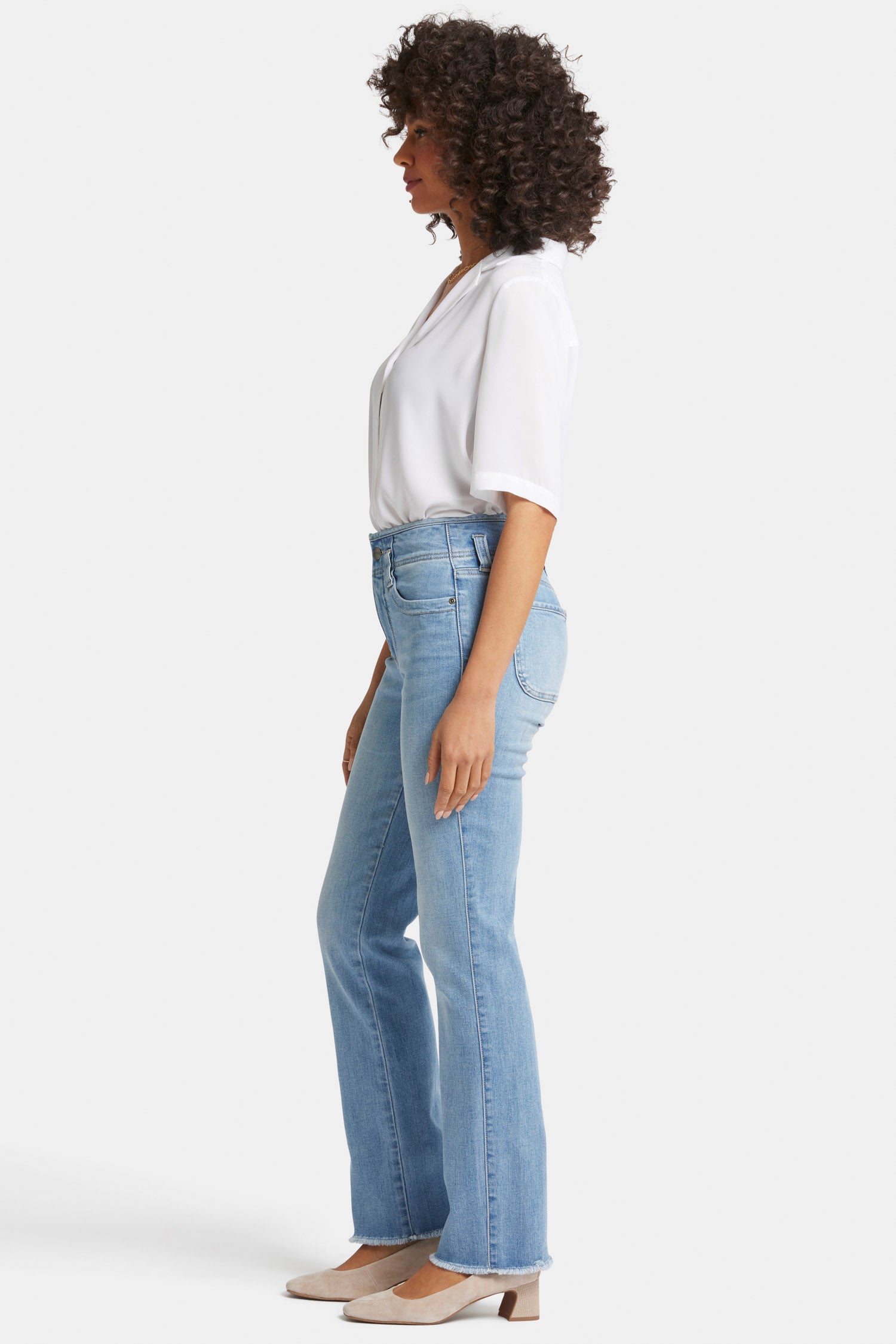 Marilyn Straight Jeans With High Rise And Frayed Hems - Blue