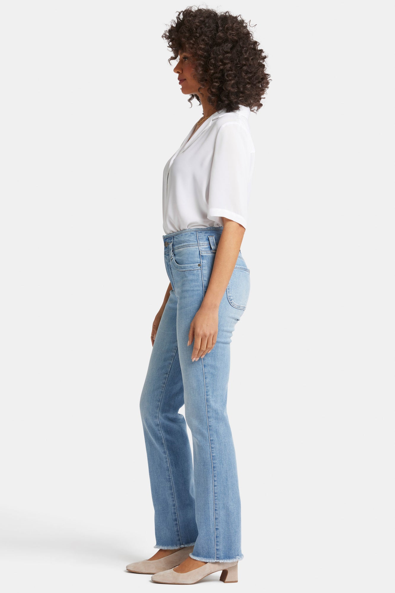 NYDJ Marilyn Straight Jeans With High Rise And Frayed Hems - Blue Valley