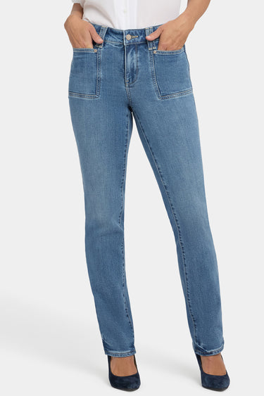 NYDJ Marilyn Straight Jeans With Front Patch Pockets - Bastille Sea