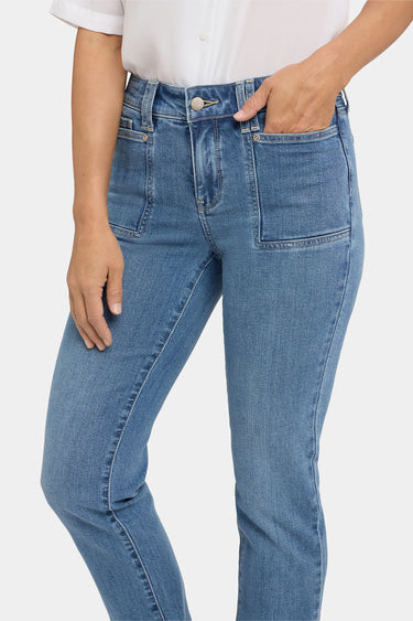 NYDJ Marilyn Straight Jeans With Front Patch Pockets - Bastille Sea