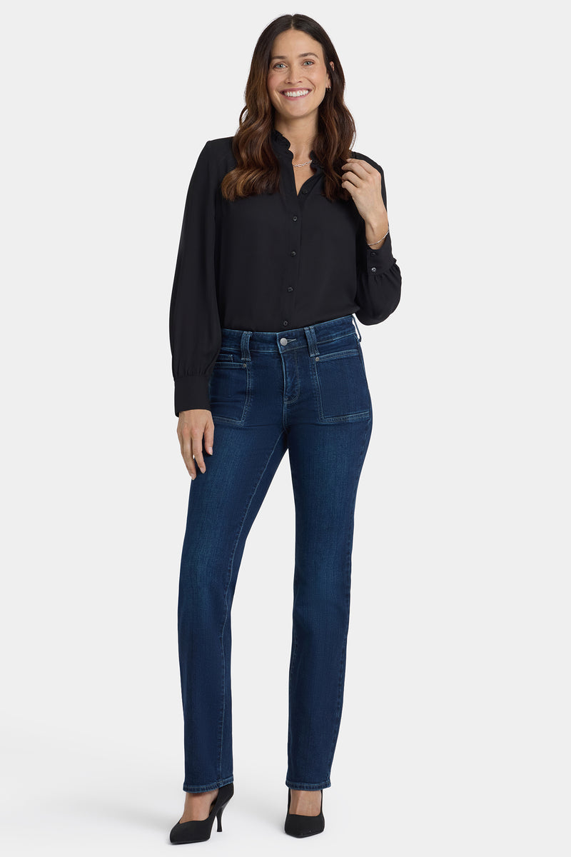 Marilyn Straight Jeans With Front Patch Pockets - Ink Skyline Blue