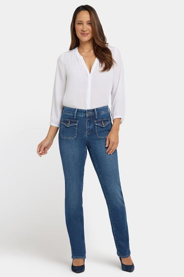 NYDJ Marilyn Straight Jeans With Front Button Flap Pockets - Lake Notre-Dame