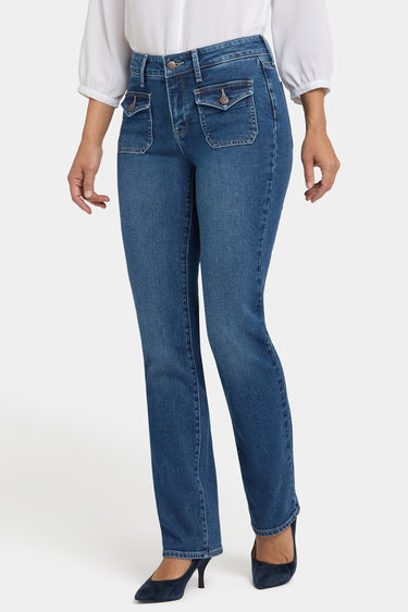 NYDJ Marilyn Straight Jeans With Front Button Flap Pockets - Lake Notre-Dame