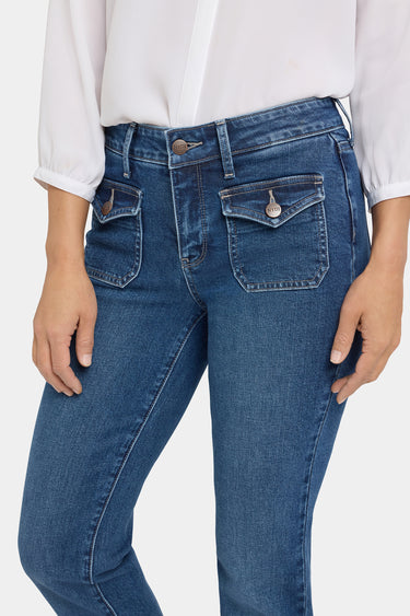 NYDJ Marilyn Straight Jeans With Front Button Flap Pockets - Lake Notre-Dame