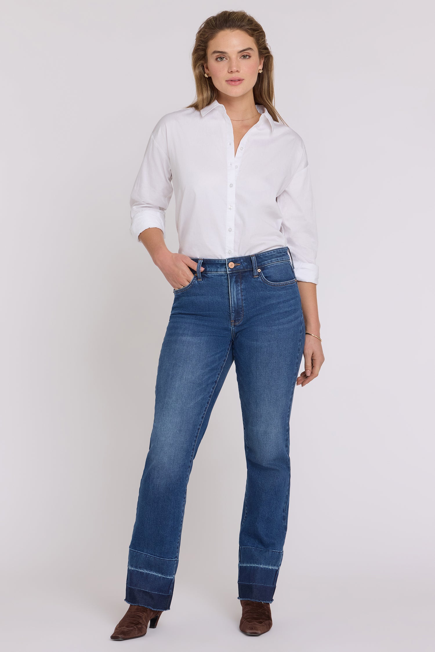 NYDJ Marilyn Straight Jeans With Raw Shadow Hems - Colorblaze