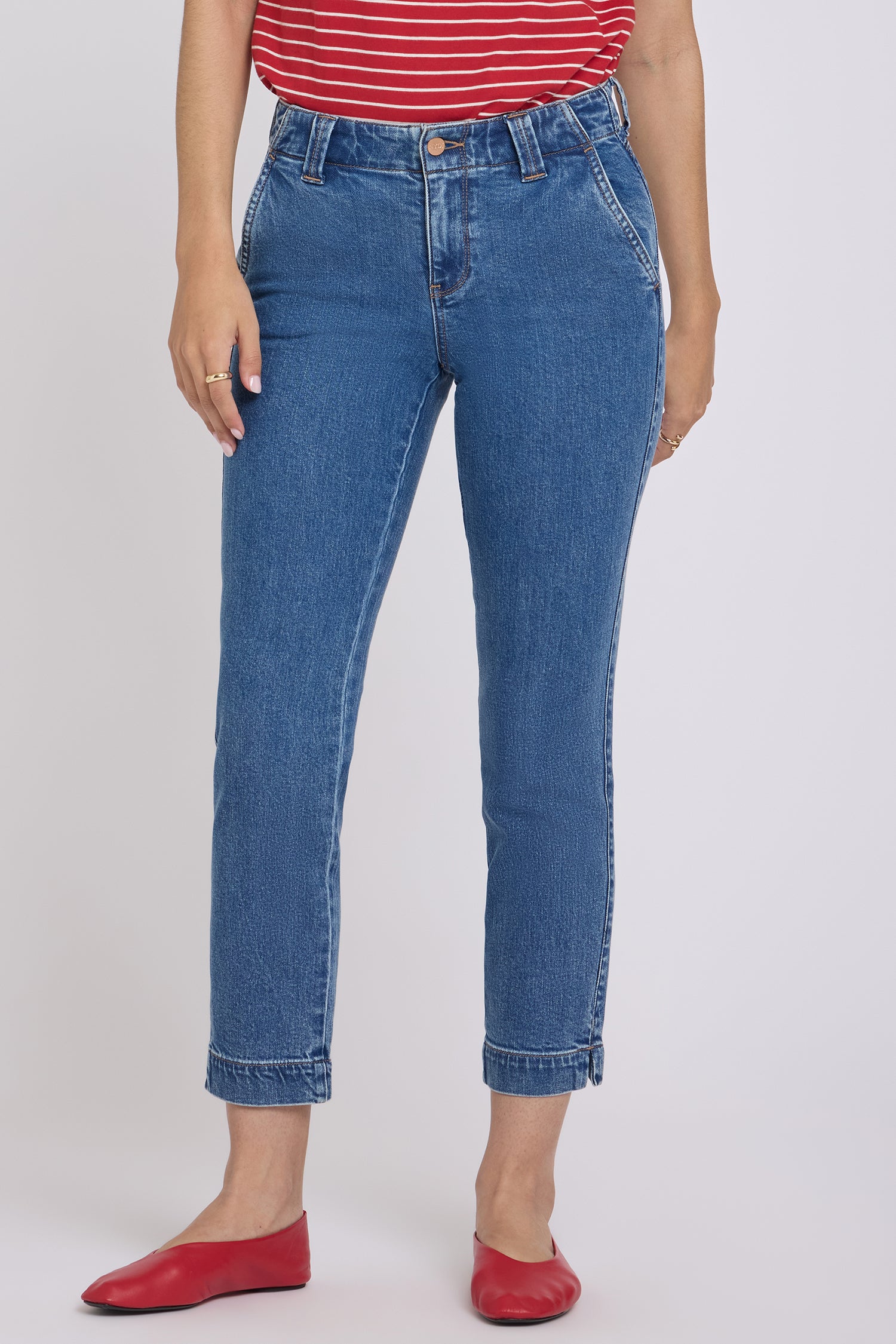 Sheri Slim Straight Ankle Jeans With Side Slits - Salton Blue | NYDJ