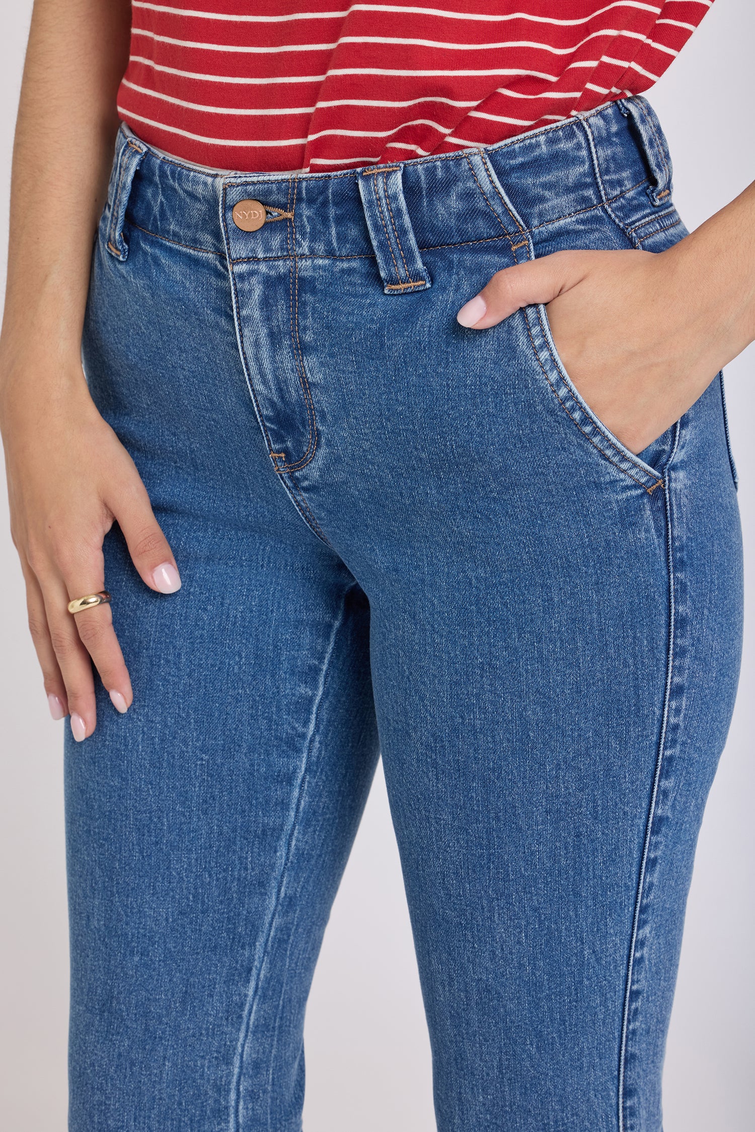 Sheri Slim Straight Ankle Jeans With Side Slits - Salton Blue | NYDJ