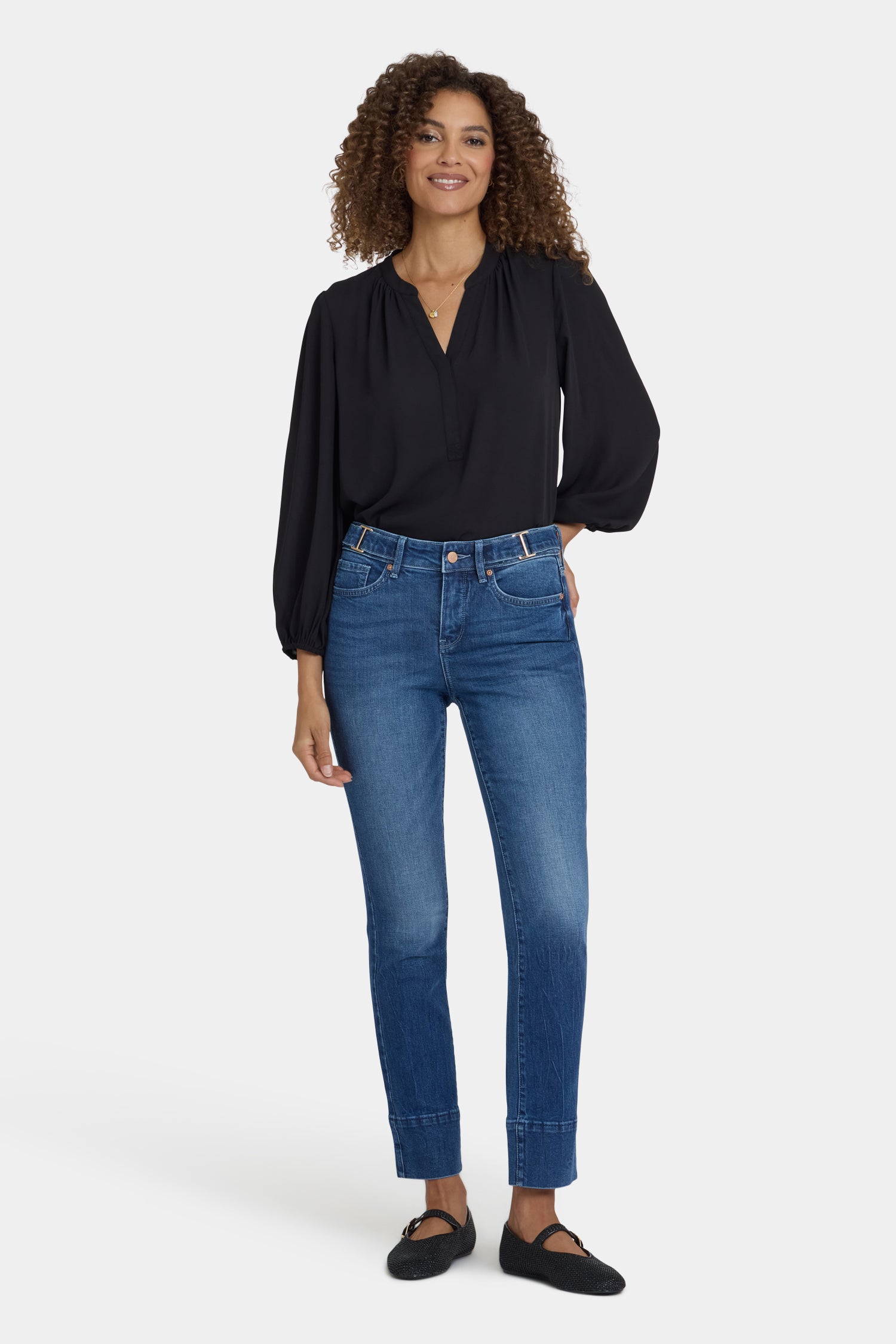 NYDJ Sheri Slim Jeans With Waistband Buckle Detail - Cool Marine