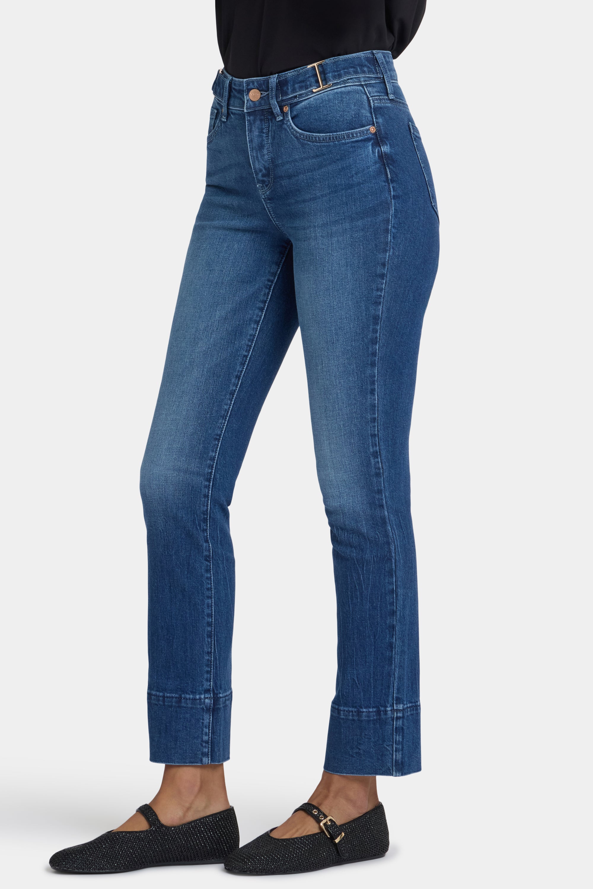 NYDJ Sheri Slim Jeans With Waistband Buckle Detail - Cool Marine