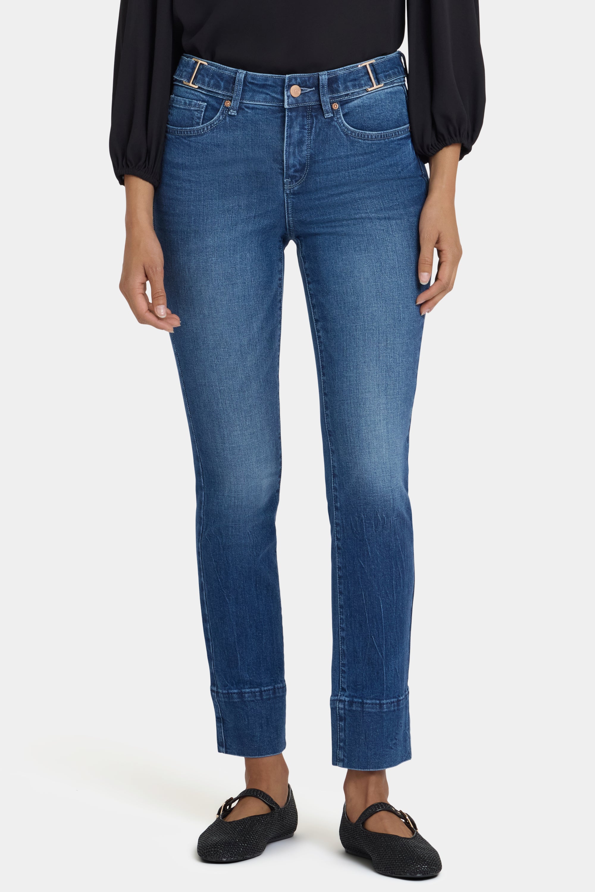 NYDJ Sheri Slim Jeans With Waistband Buckle Detail - Cool Marine