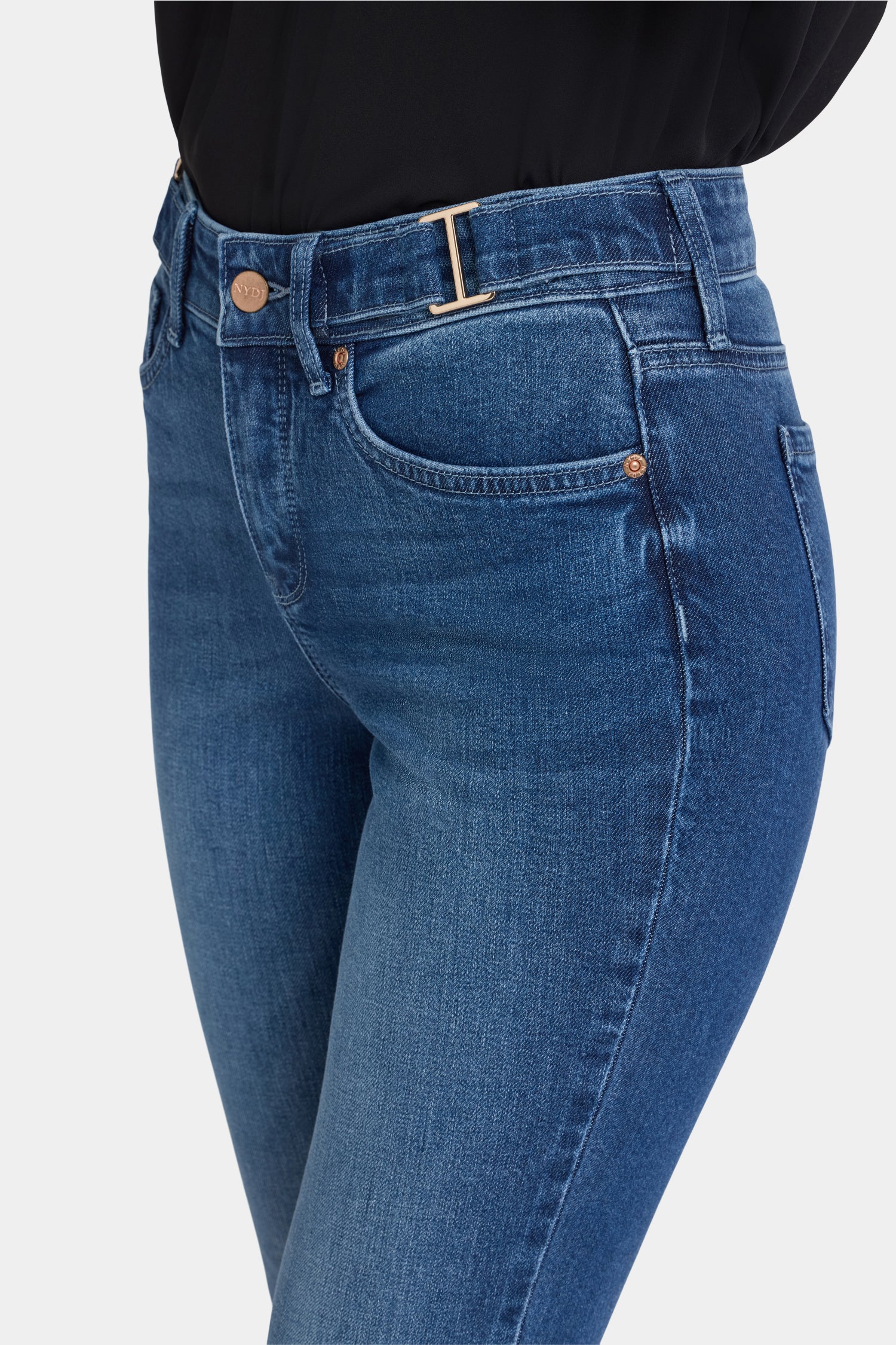 NYDJ Sheri Slim Jeans With Waistband Buckle Detail - Cool Marine