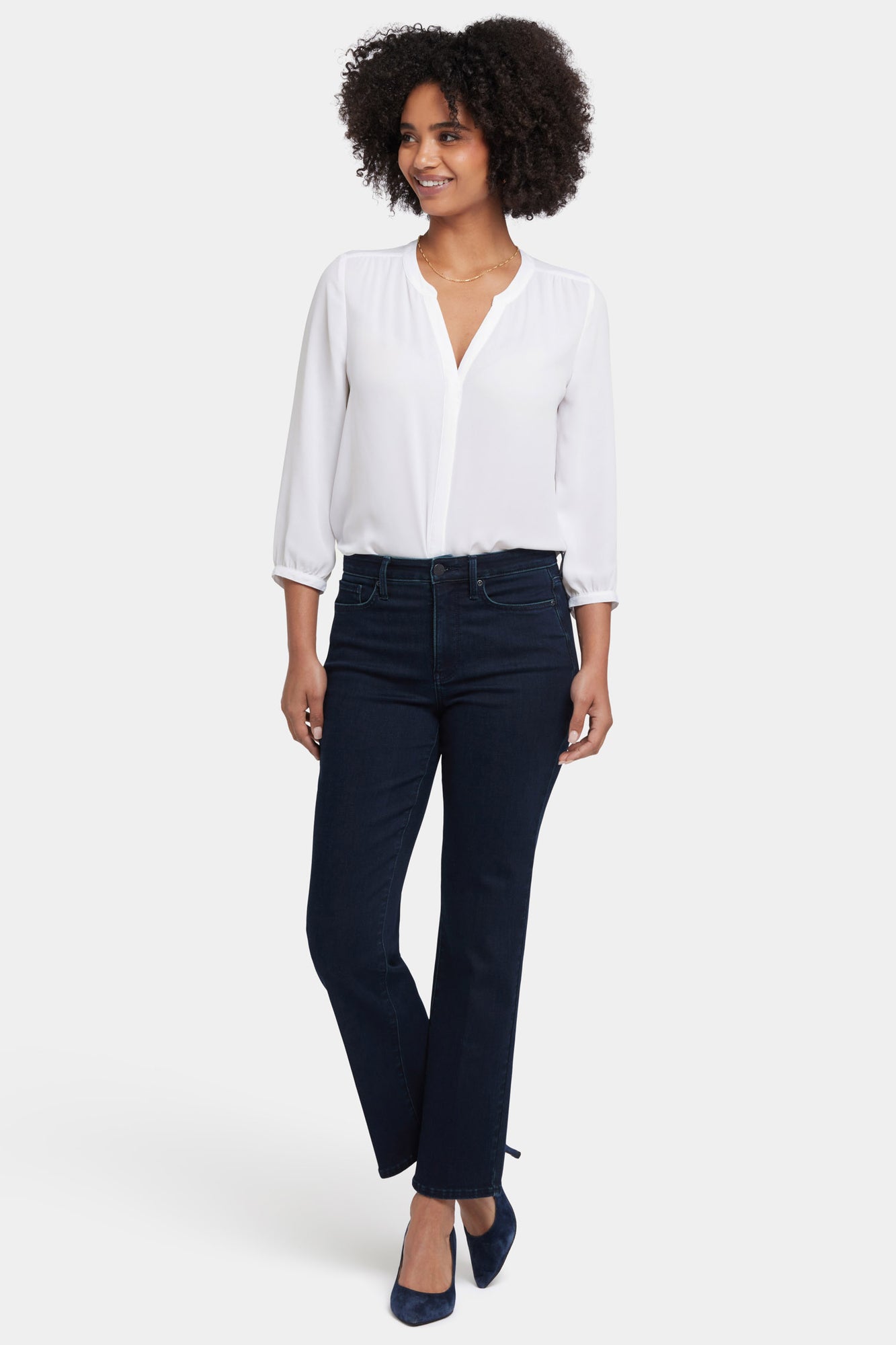 NYDJ Bailey Relaxed Straight Ankle Jeans With High Rise And Raw Hems - Midnight Falls