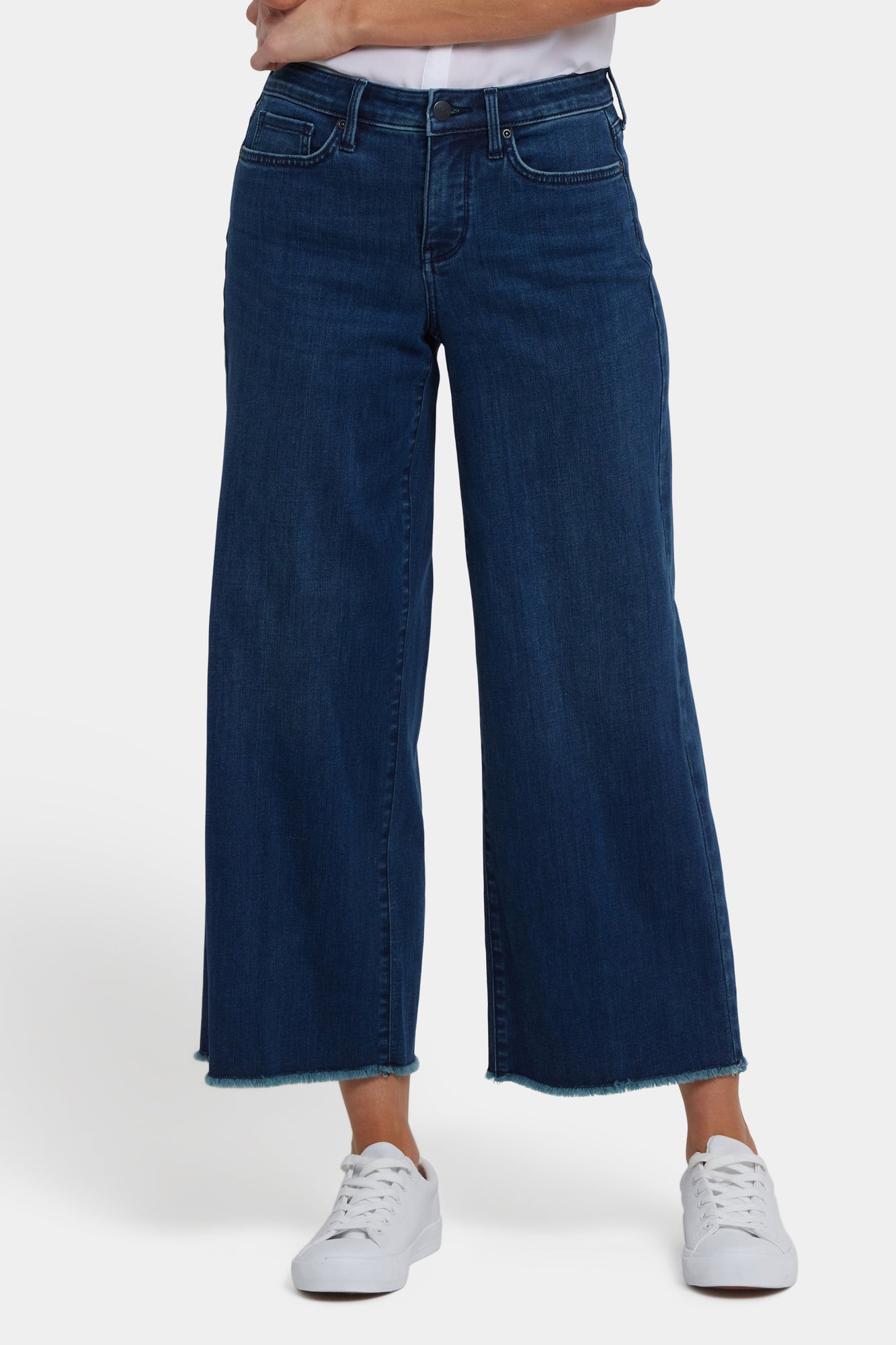 NYDJ Teresa Wide Leg Ankle Jeans With Frayed Hems - Ibiza Blues