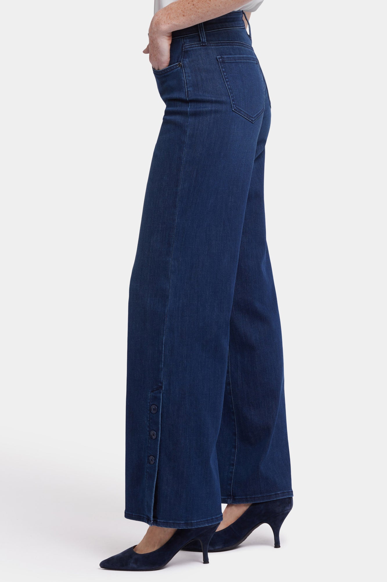 NYDJ Teresa Wide Leg Jeans With Side Button Plackets - Ibiza Blues