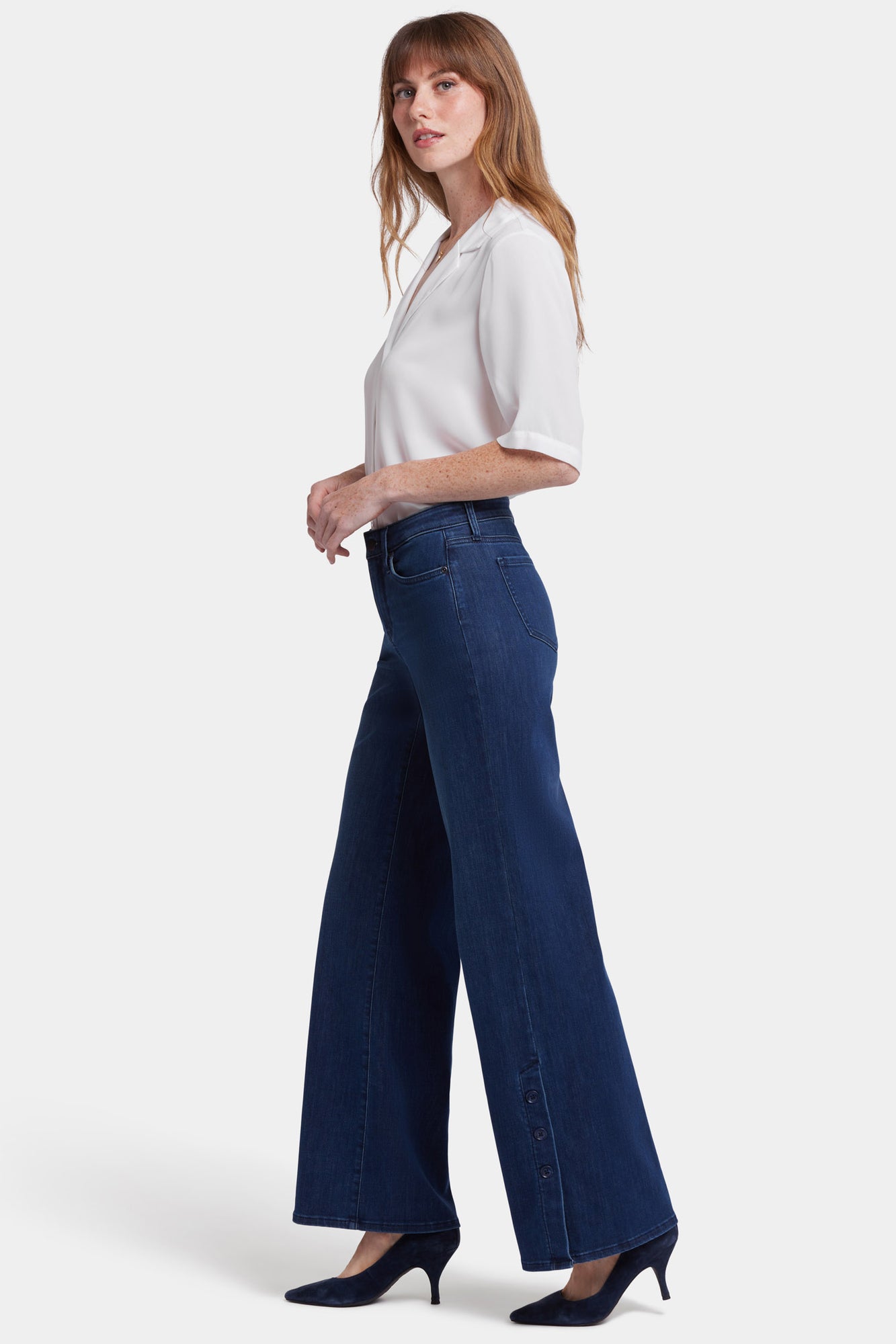 NYDJ Teresa Wide Leg Jeans With Side Button Plackets - Ibiza Blues