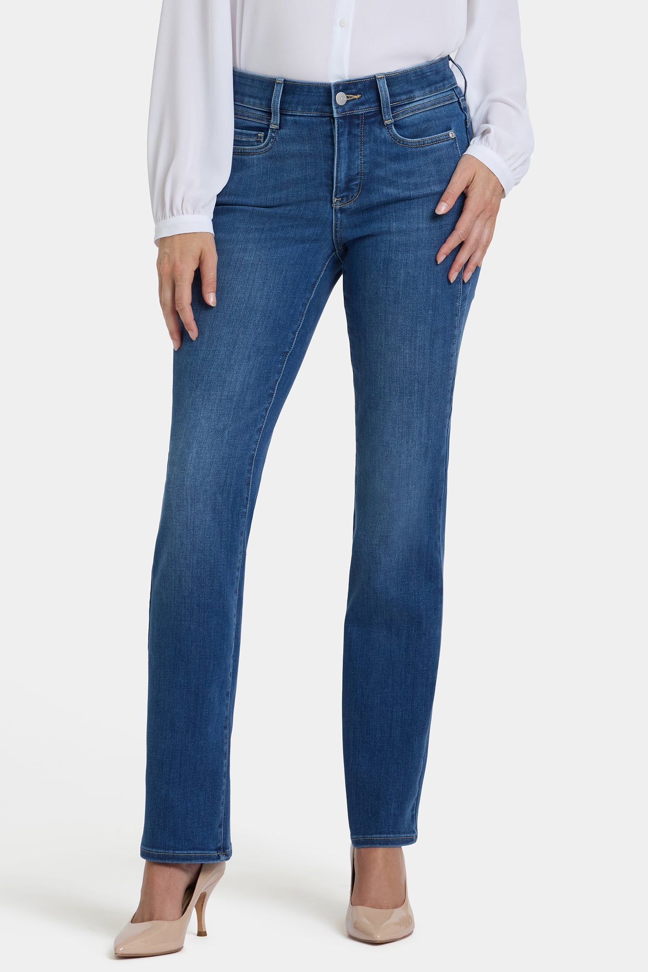 NYDJ Marilyn Straight Jeans With Paneled Seam Detail - Opera Blue