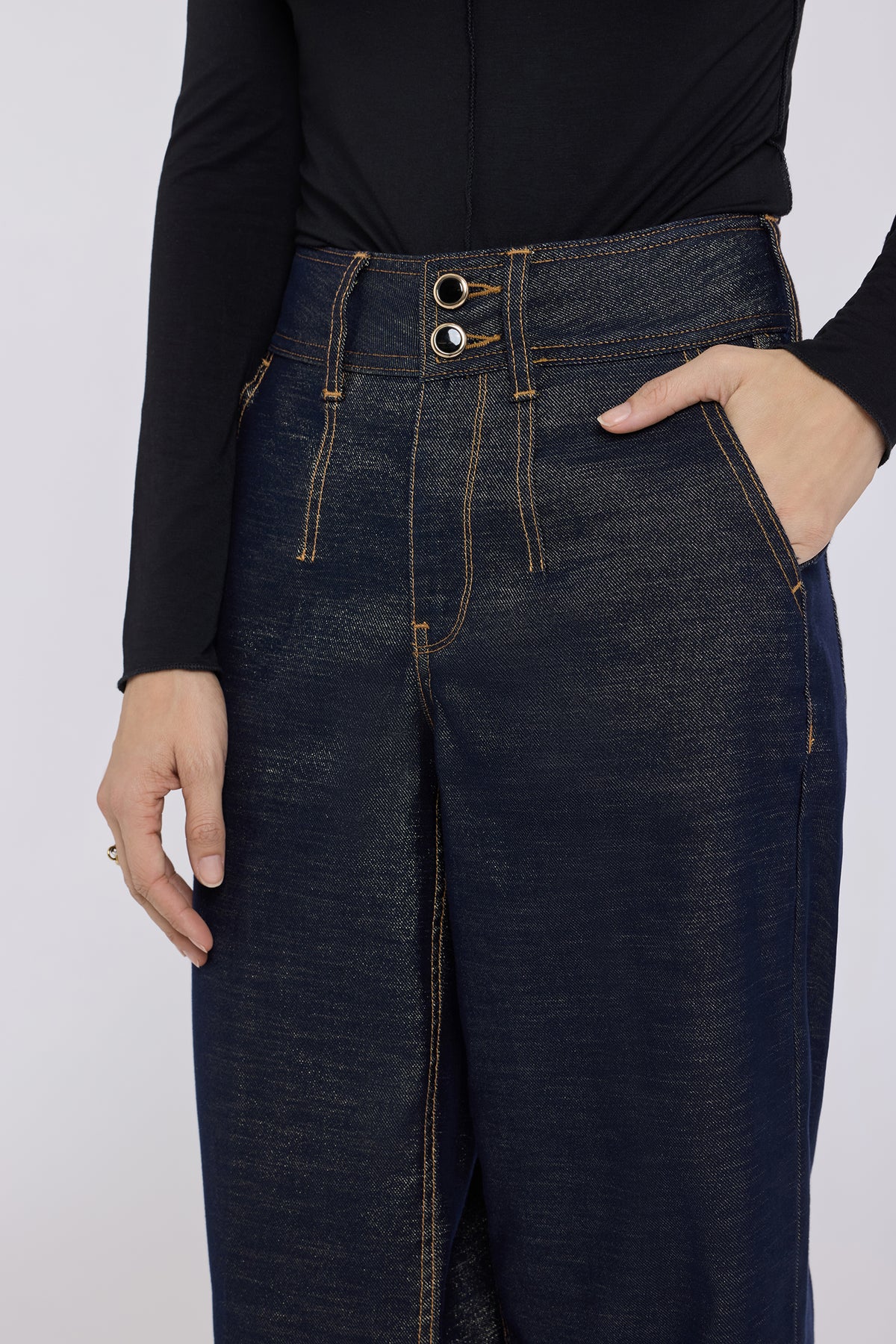 NYDJ Teresa Wide Leg Jeans With High Rise, Double-Button Waistband And Front Darts - Gold Rinse