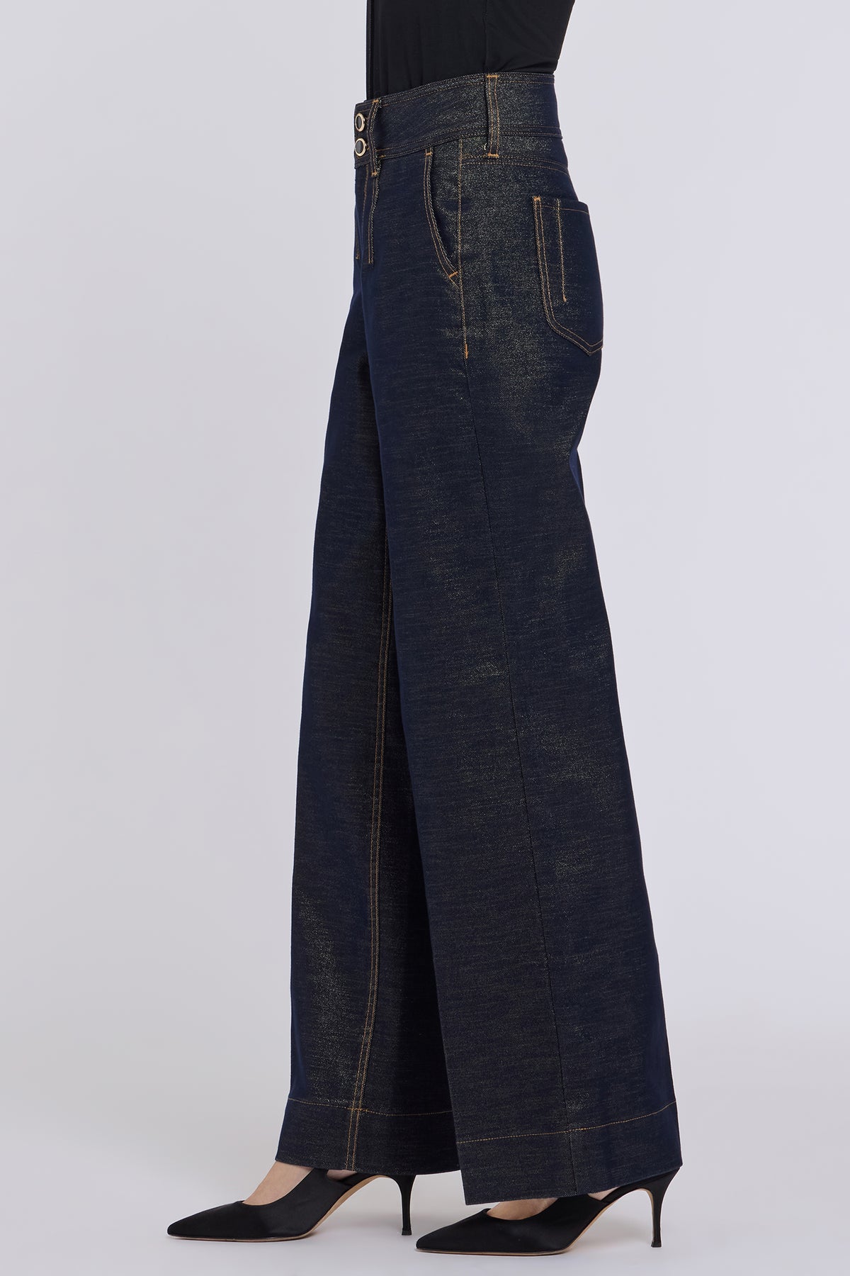 NYDJ Teresa Wide Leg Jeans With High Rise, Double-Button Waistband And Front Darts - Gold Rinse
