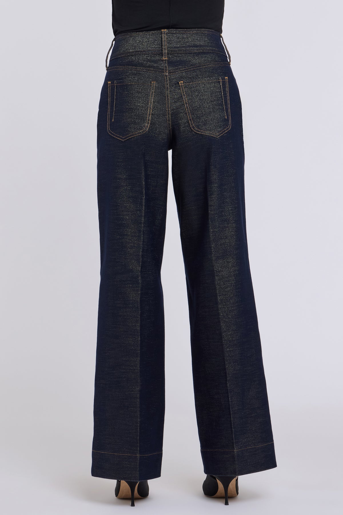 NYDJ Teresa Wide Leg Jeans With High Rise, Double-Button Waistband And Front Darts - Gold Rinse