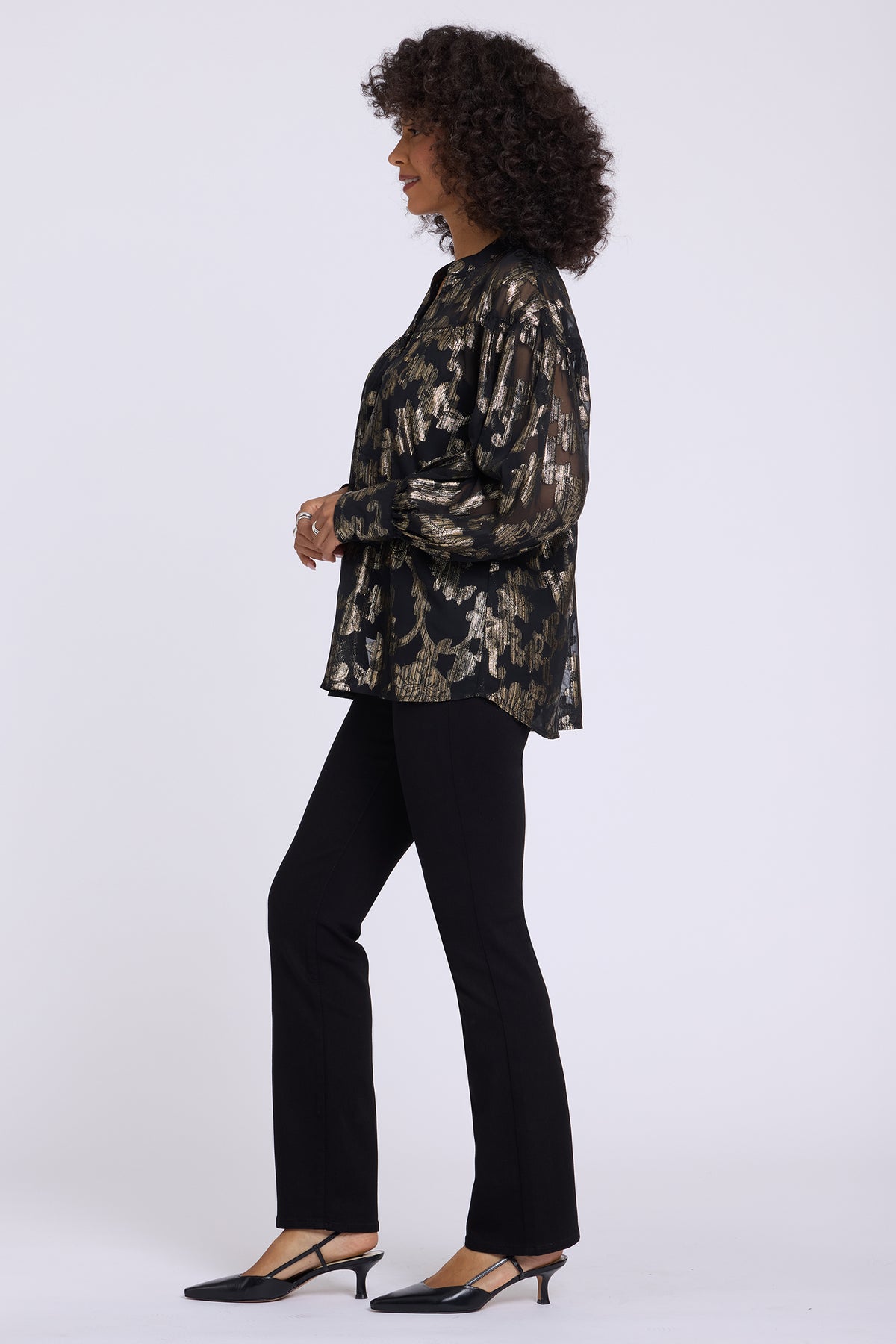 NYDJ Anika Blouse In Metallic Jacquard Chiffon - Black Gold