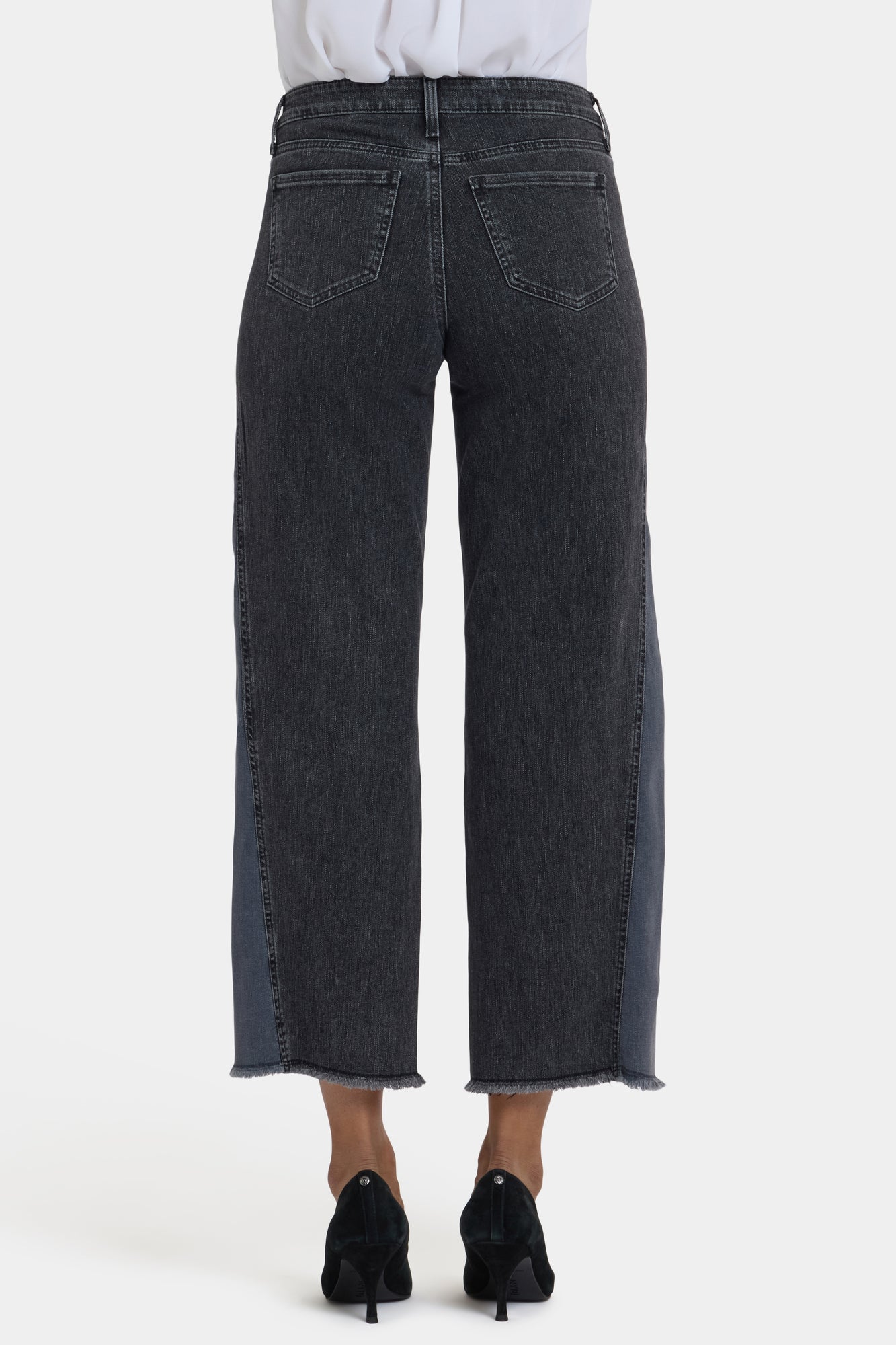 NYDJ Teresa Wide Leg Jeans With Contrast Side Panels, Frayed Hems And 29