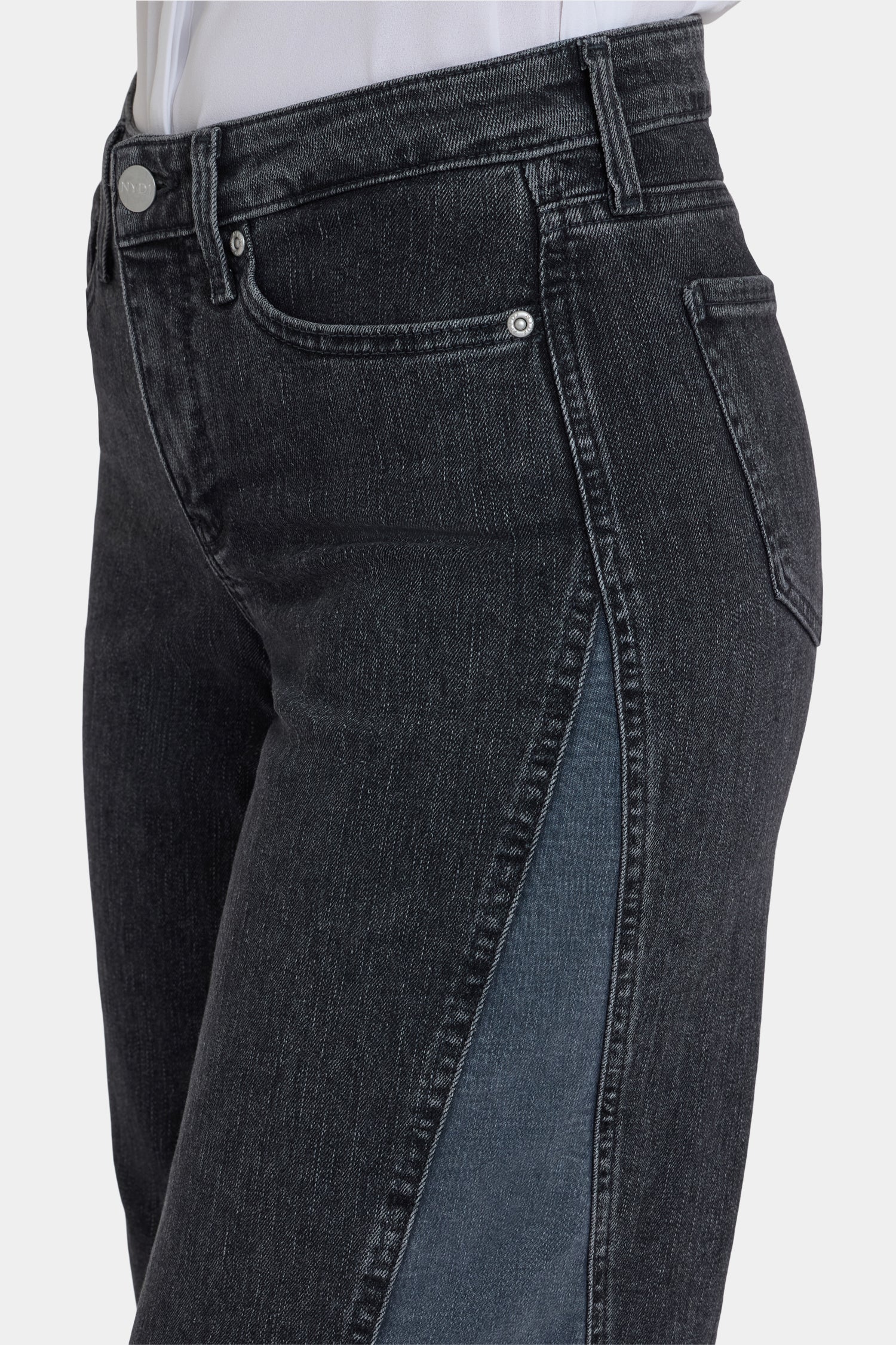 Teresa Wide Leg Jeans With Contrast Side Panels, Frayed Hems And