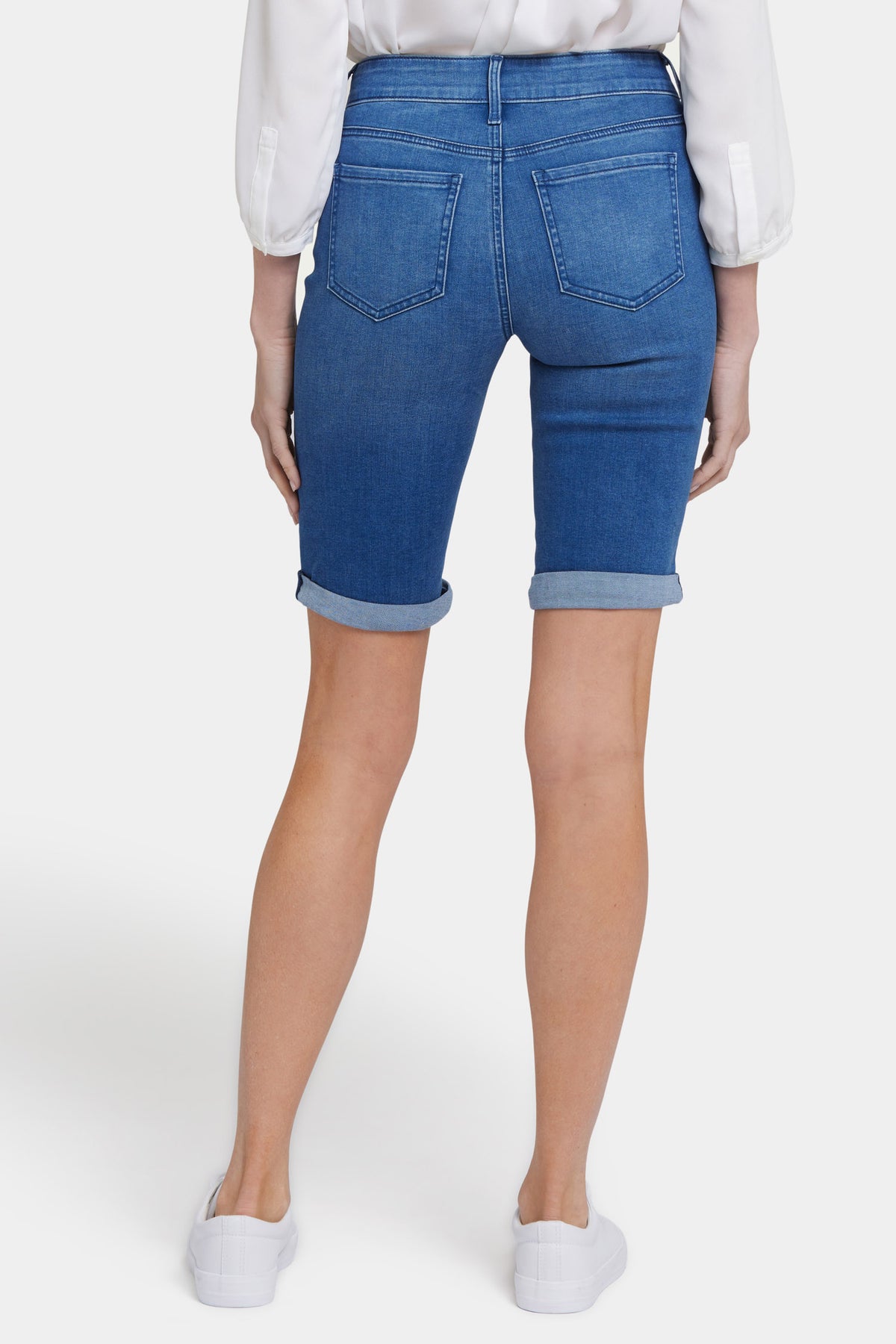 NYDJ Briella 11 Inch Denim Shorts With Double-Button Waistband And Roll Cuffs - Nevin