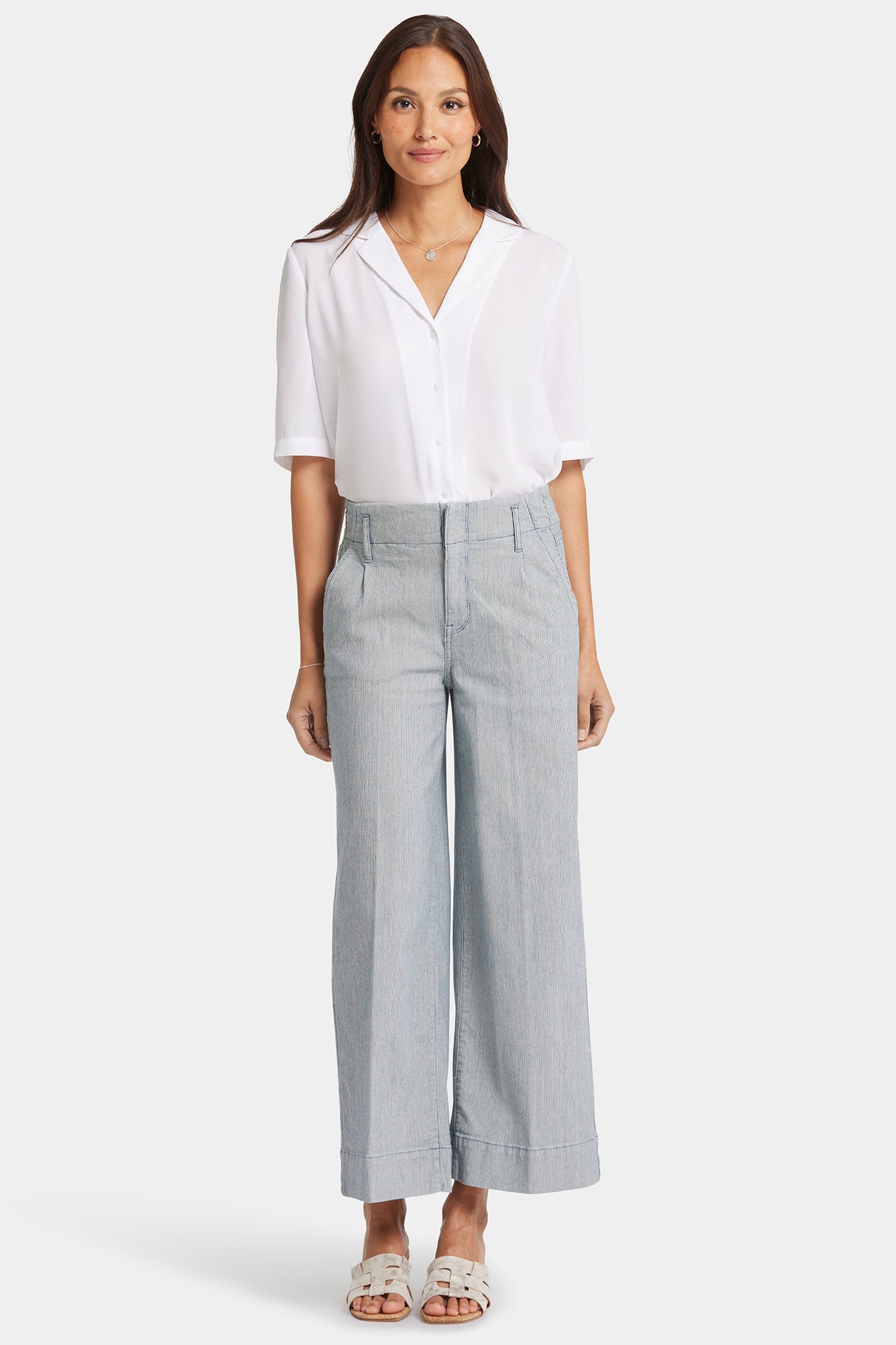 NYDJ Mona Wide Leg Trouser Ankle Jeans With High Rise - Canyon River Stripe