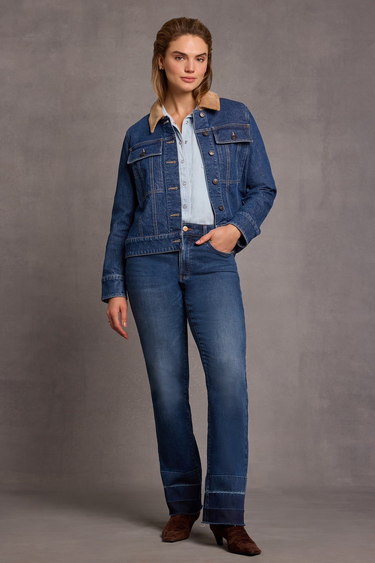 NYDJ Denim Jacket With Corduroy Collar - Sea Holly