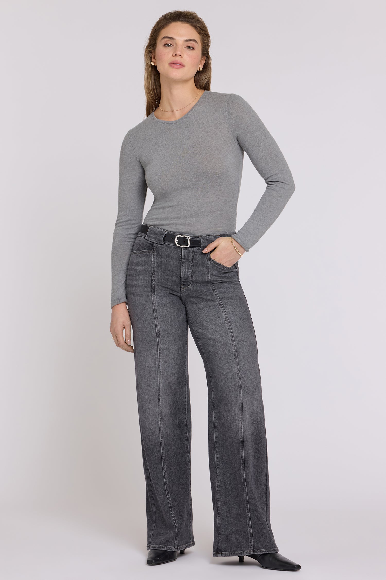 NYDJ Teresa Wide Leg Jeans In Re-New™ Denim With Front Seams And Wide Belt Loops - Balsam