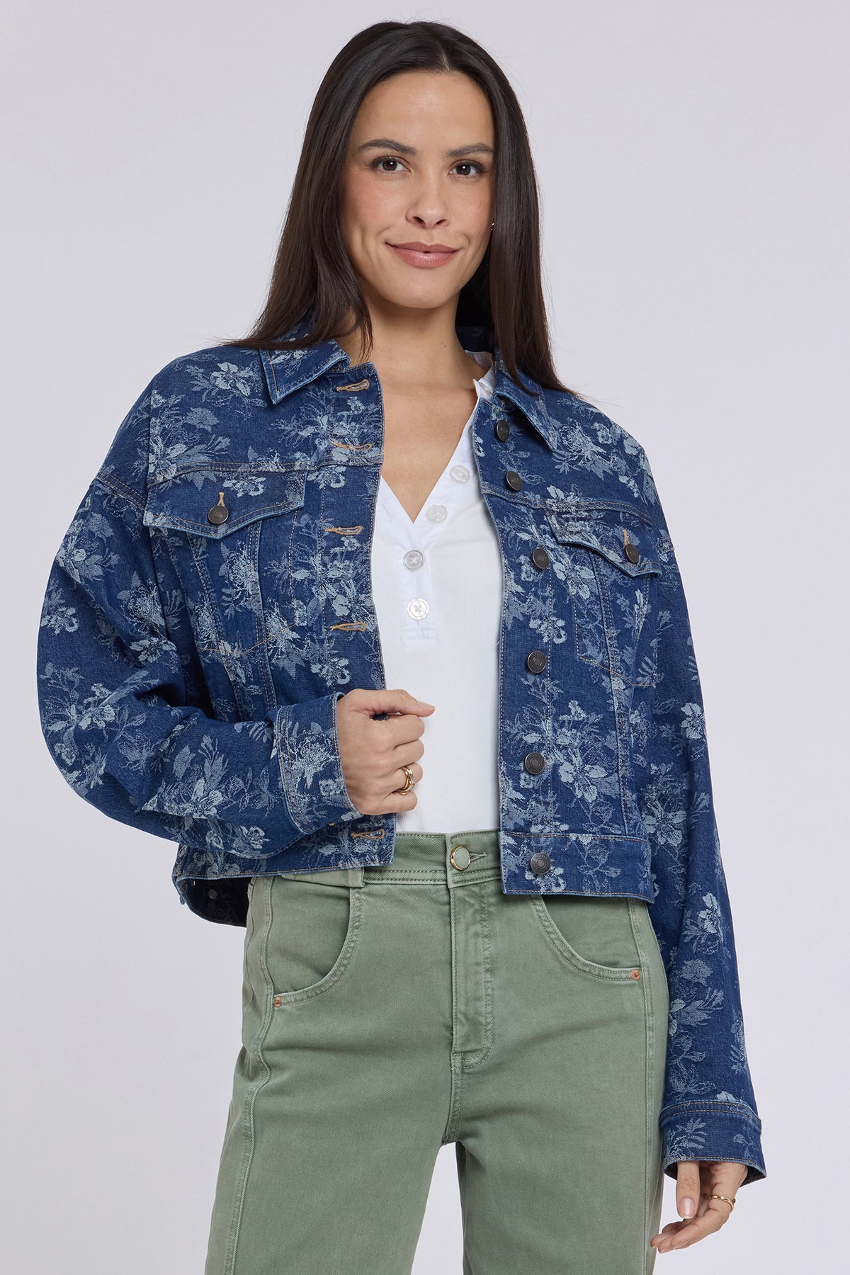 NYDJ Denim Trucker Jacket  - Floral Jacquard Indigo
