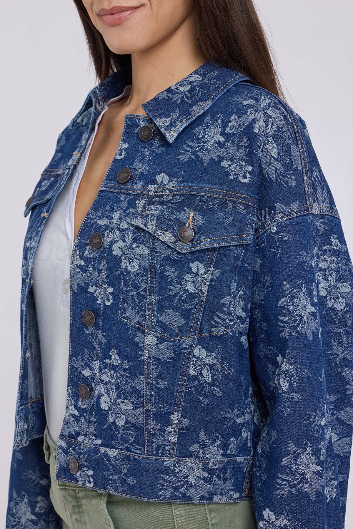 NYDJ Denim Trucker Jacket  - Floral Jacquard Indigo
