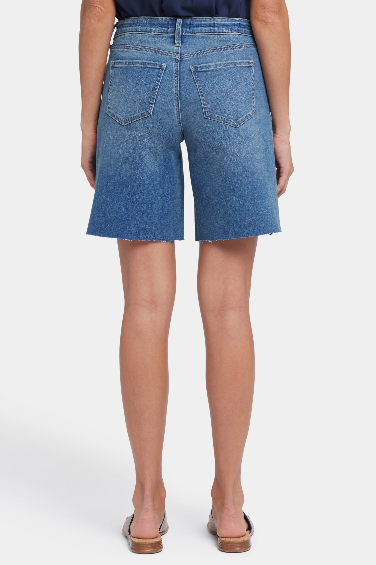 NYDJ Naomi Relaxed A-Line Denim Shorts With Side Slits And Raw Hems - Costa Brava