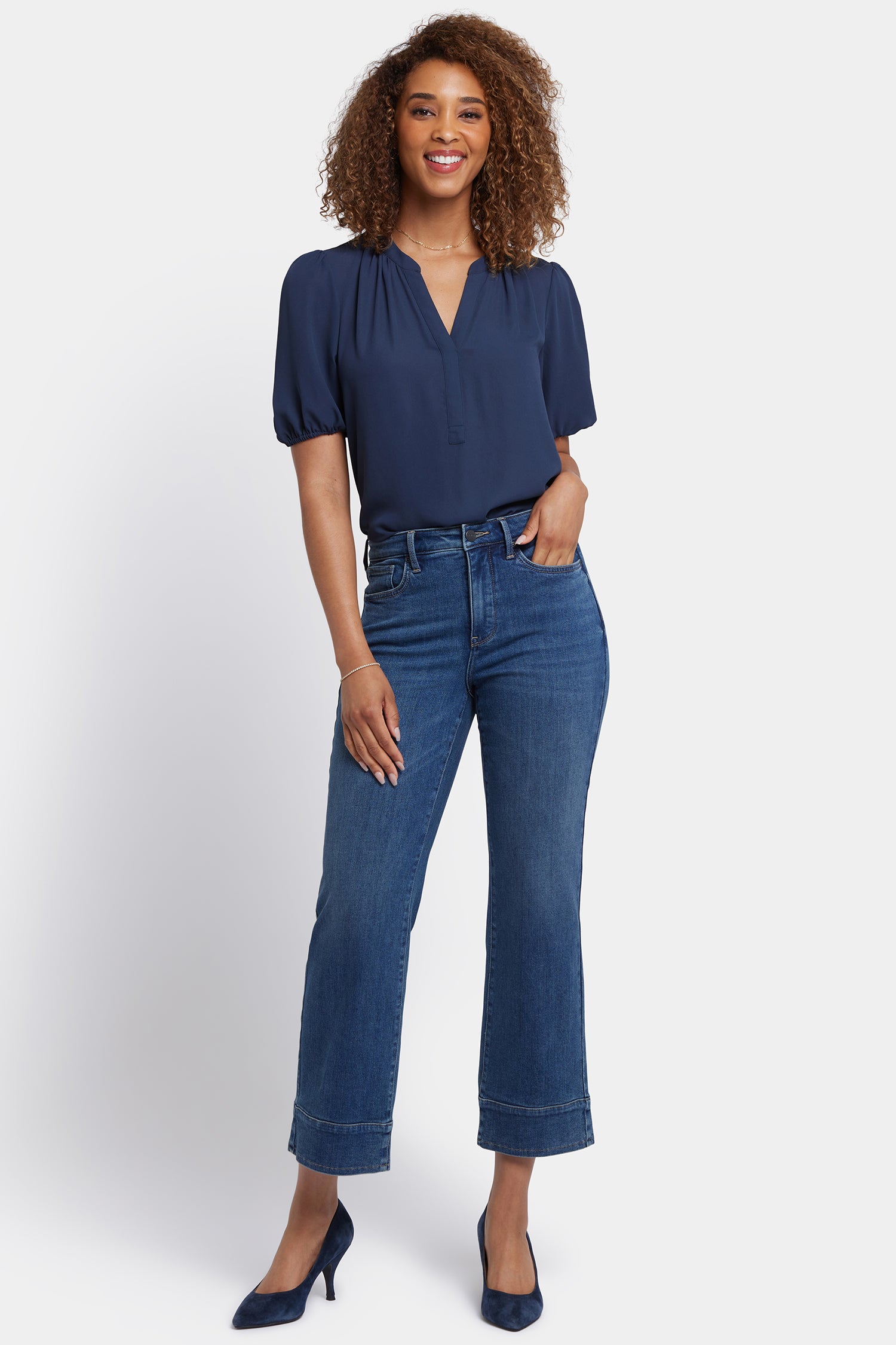 NYDJ Bailey Relaxed Straight Ankle Jeans With High Rise And Pieced Hems - Rio Rapids