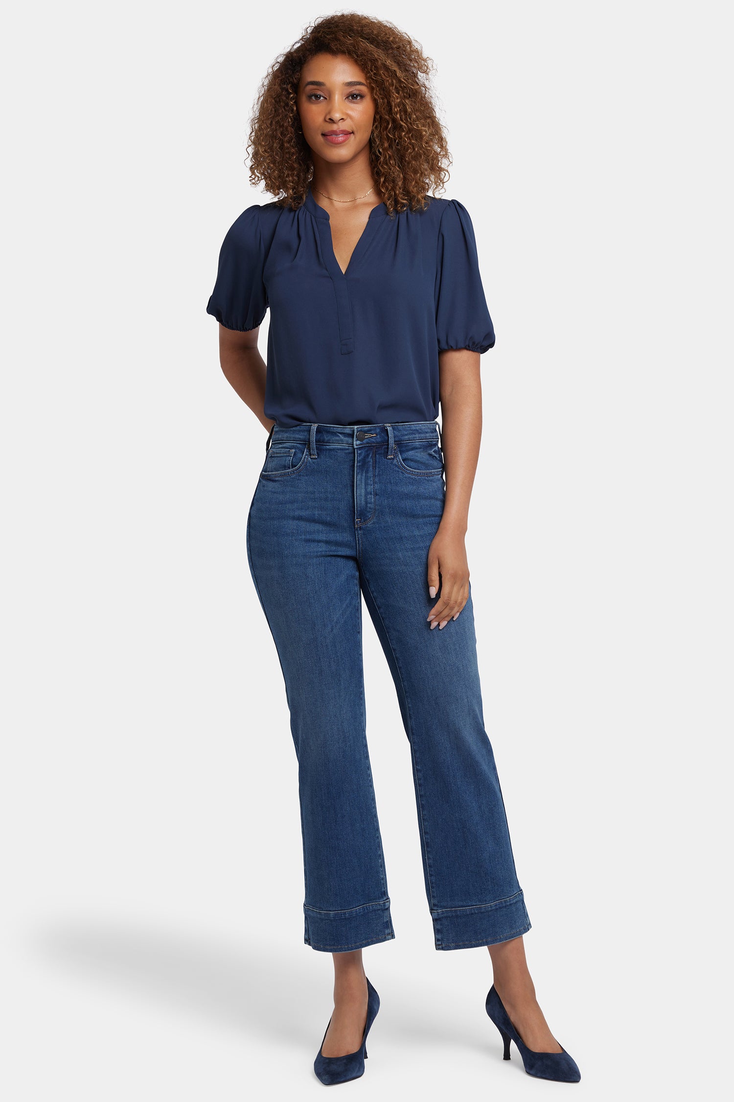 NYDJ Bailey Relaxed Straight Ankle Jeans With High Rise And Pieced Hems - Rio Rapids