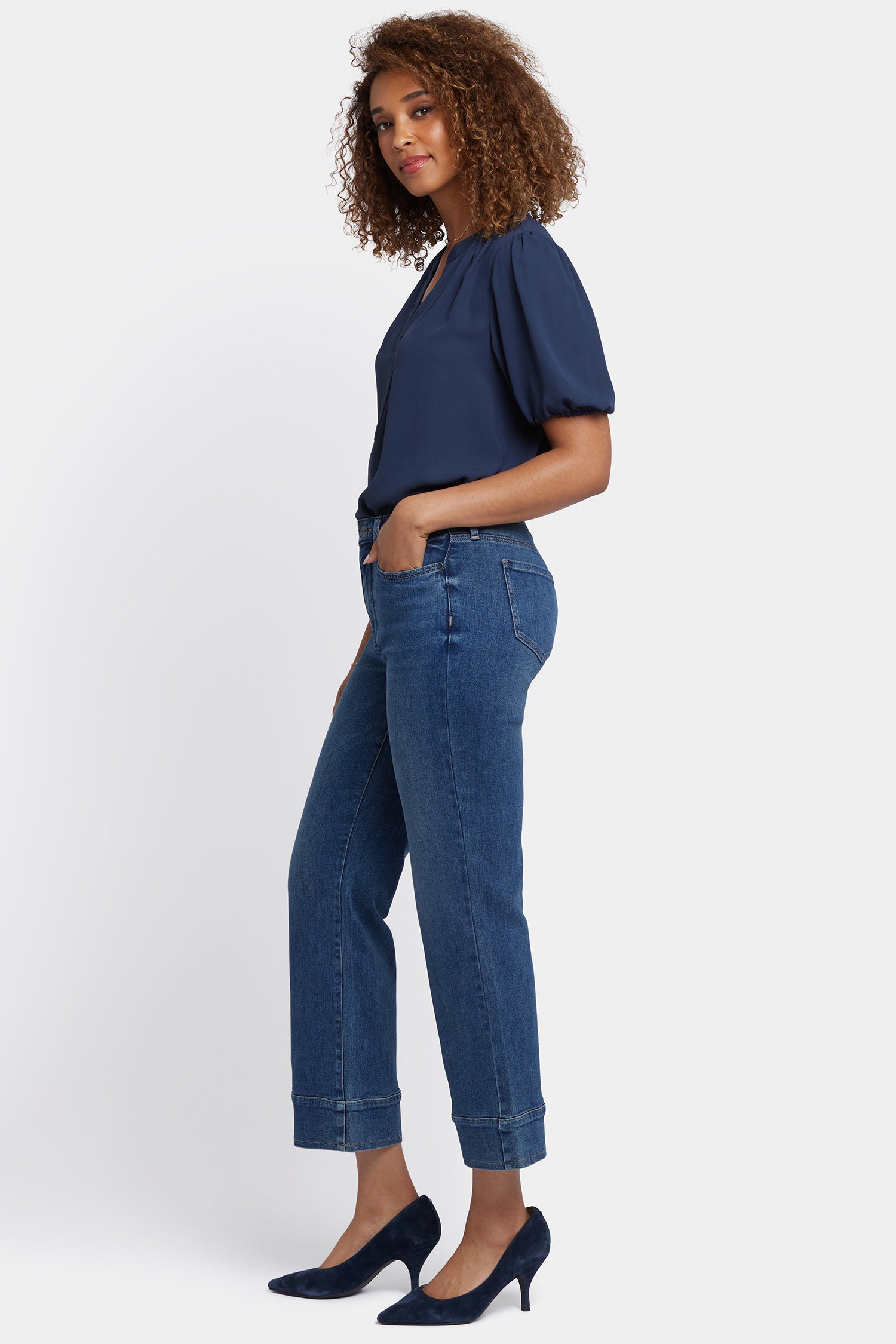 NYDJ Bailey Relaxed Straight Ankle Jeans With High Rise And Pieced Hems - Rio Rapids