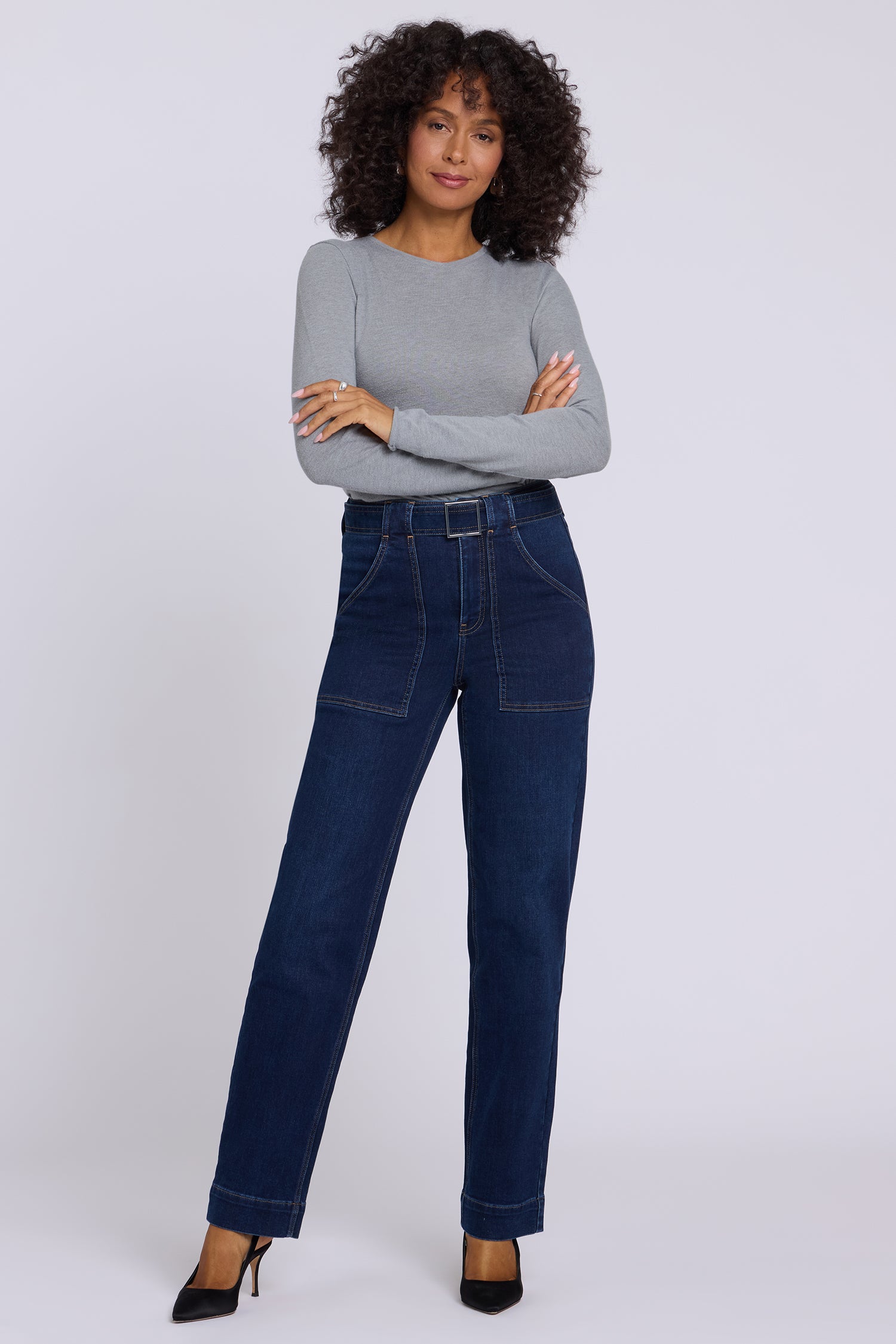 NYDJ Kasey Stovepipe Jeans With Super High Rise, Belt, Utility Pockets And 32" Inseam - Halcyon