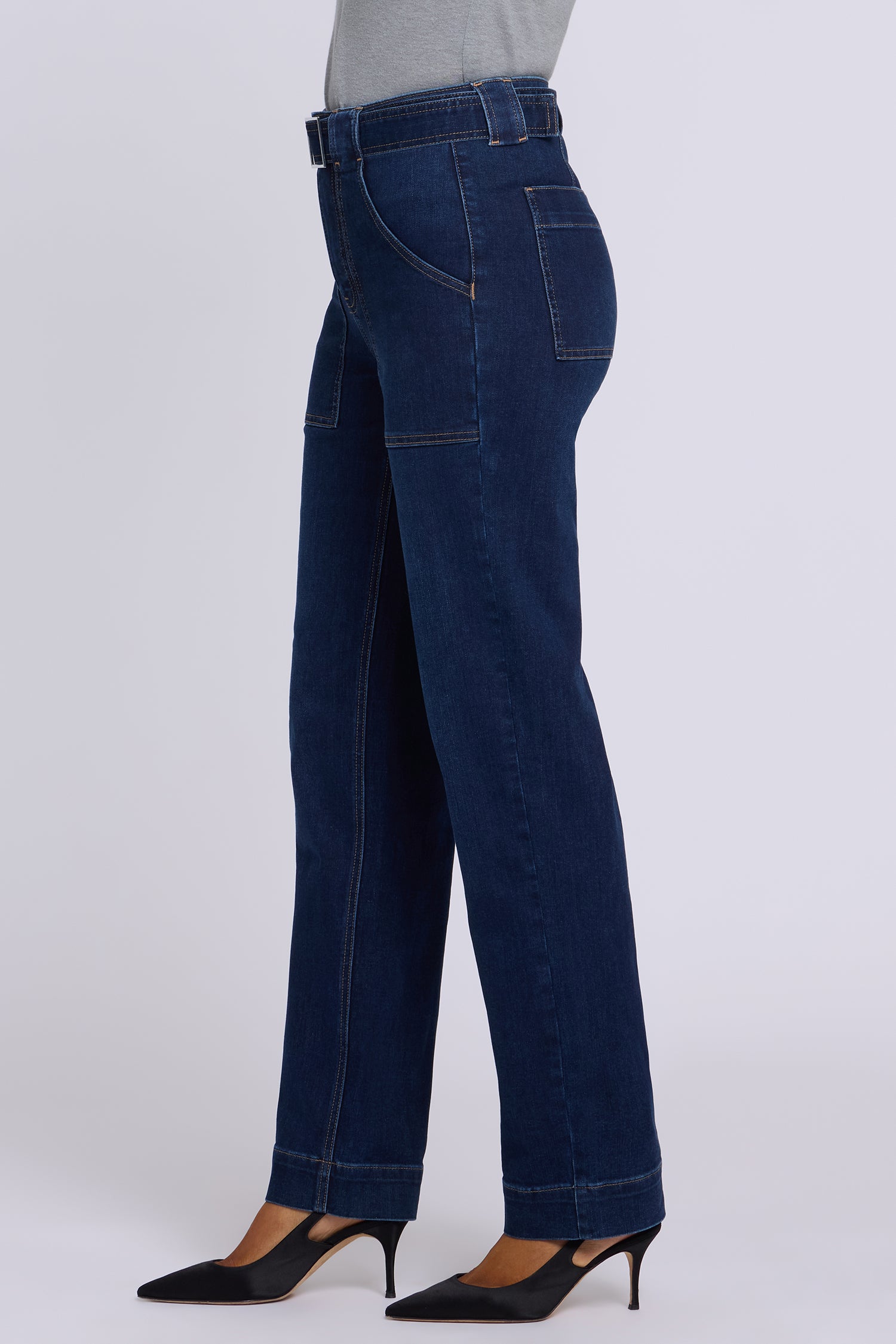 NYDJ Kasey Stovepipe Jeans With Super High Rise, Belt, Utility Pockets And 32" Inseam - Halcyon