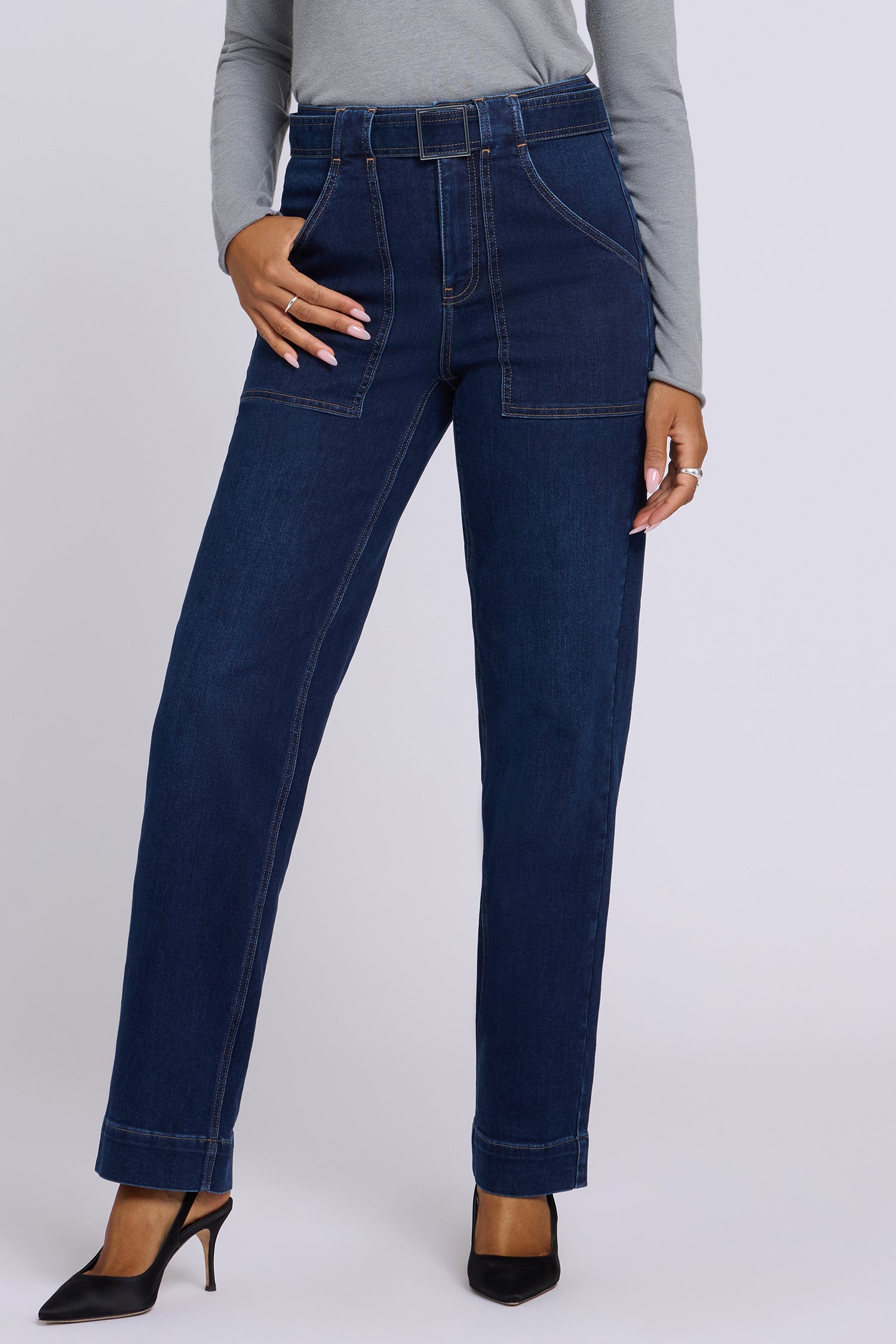 NYDJ Kasey Stovepipe Jeans With Super High Rise, Belt, Utility Pockets And 32" Inseam - Halcyon