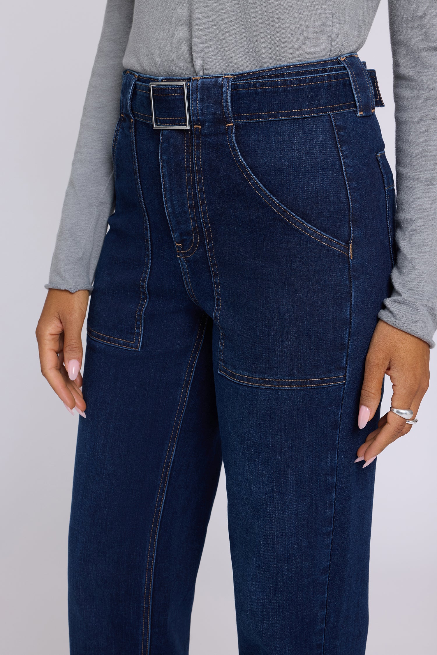 NYDJ Kasey Stovepipe Jeans With Super High Rise, Belt, Utility Pockets And 32" Inseam - Halcyon