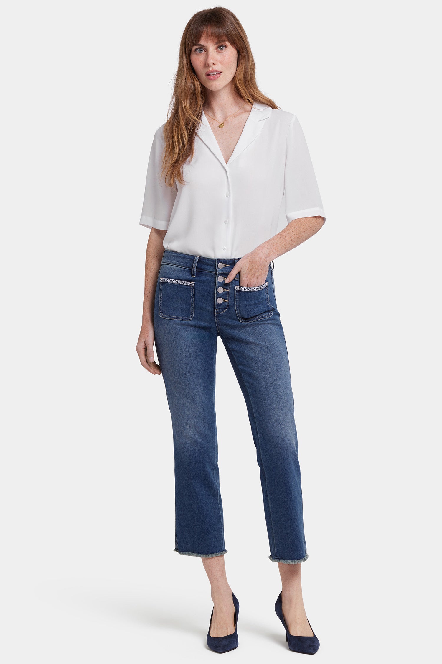 NYDJ Marilyn Straight Ankle Jeans With Patch Pockets And Geo Tape - Valencia Surf