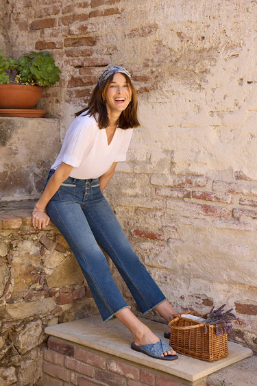 NYDJ Marilyn Straight Ankle Jeans With Patch Pockets And Geo Tape - Valencia Surf