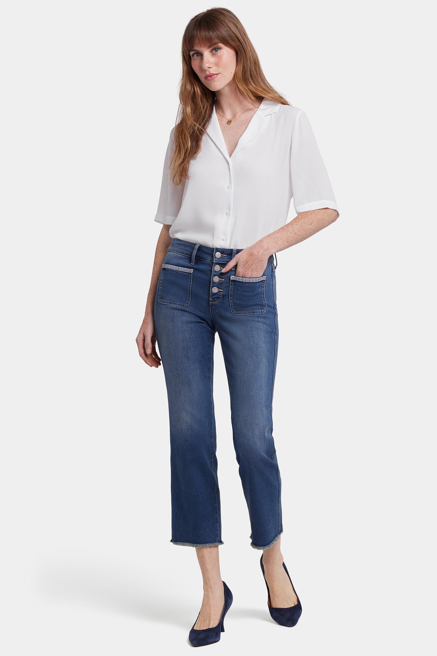 NYDJ Marilyn Straight Ankle Jeans With Patch Pockets And Geo Tape - Valencia Surf