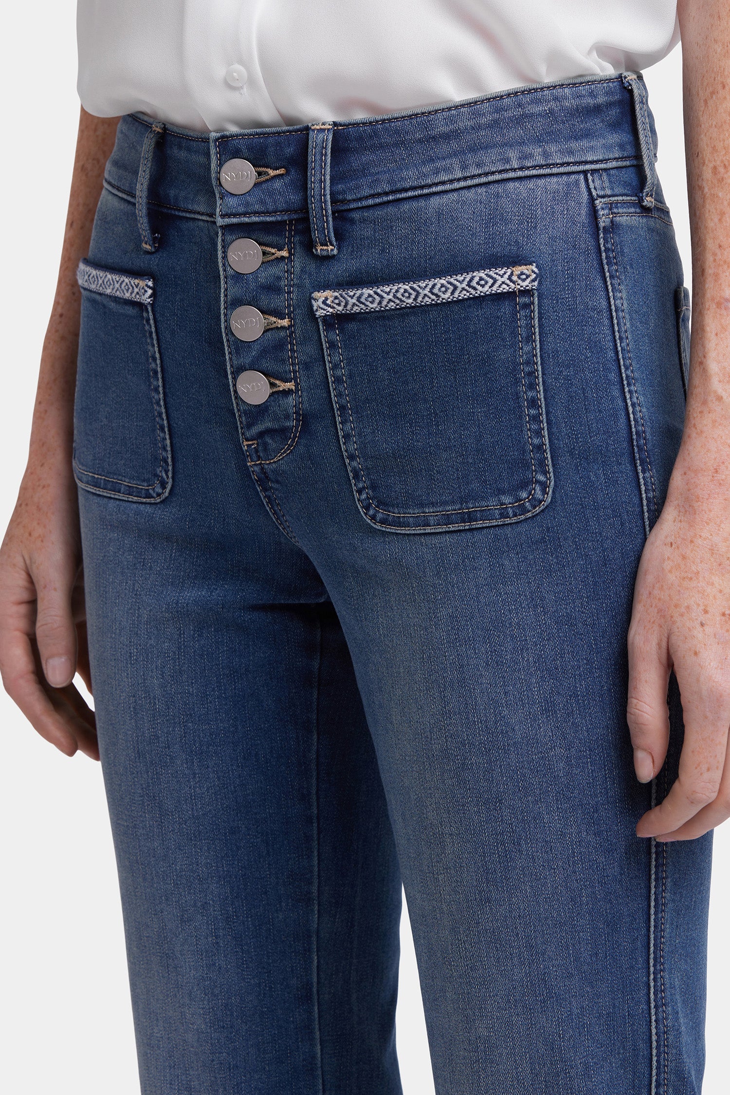 NYDJ Marilyn Straight Ankle Jeans With Patch Pockets And Geo Tape - Valencia Surf